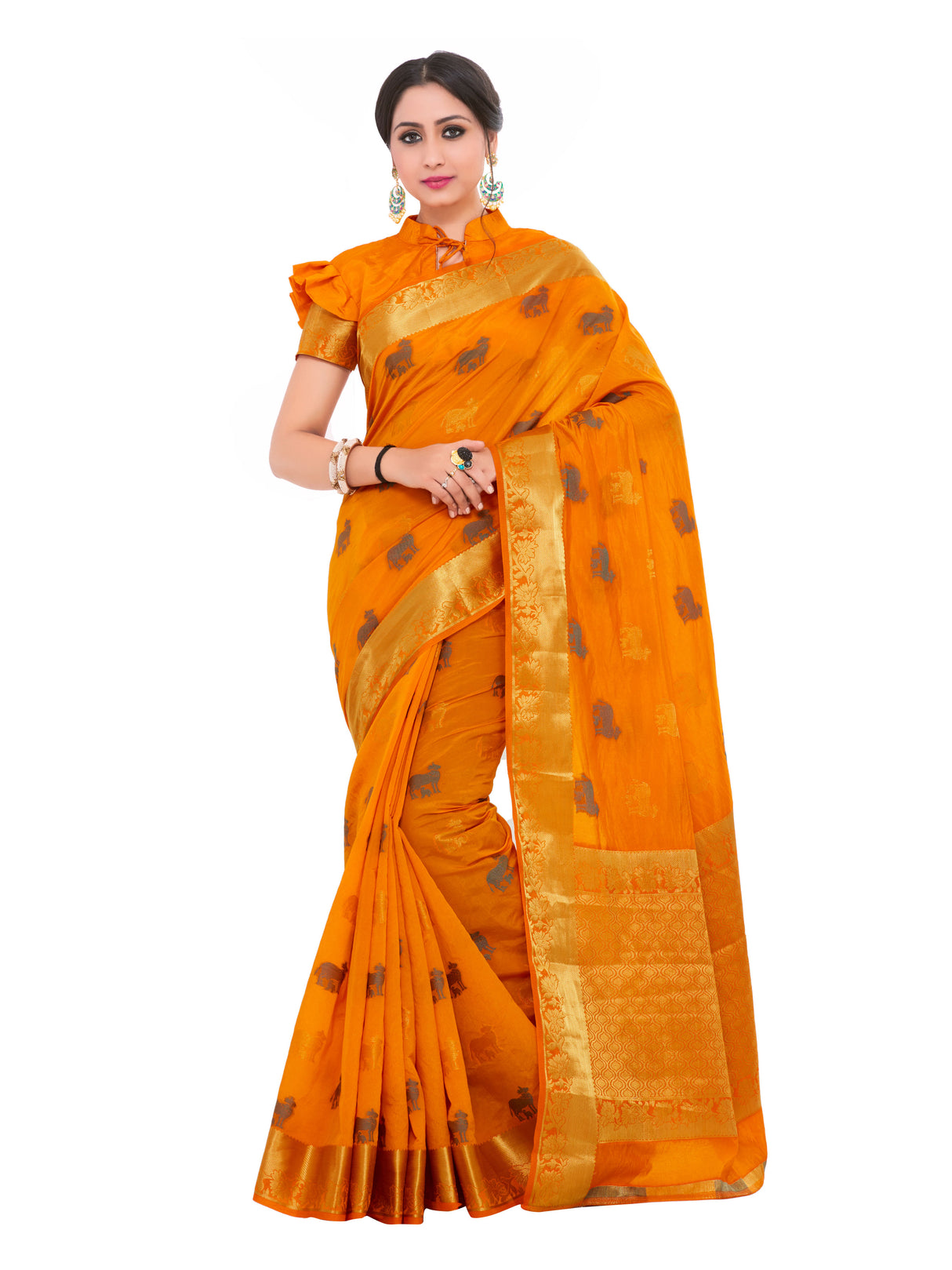Mimosa Womens Art Silk Saree Kanjivaram Gold Color