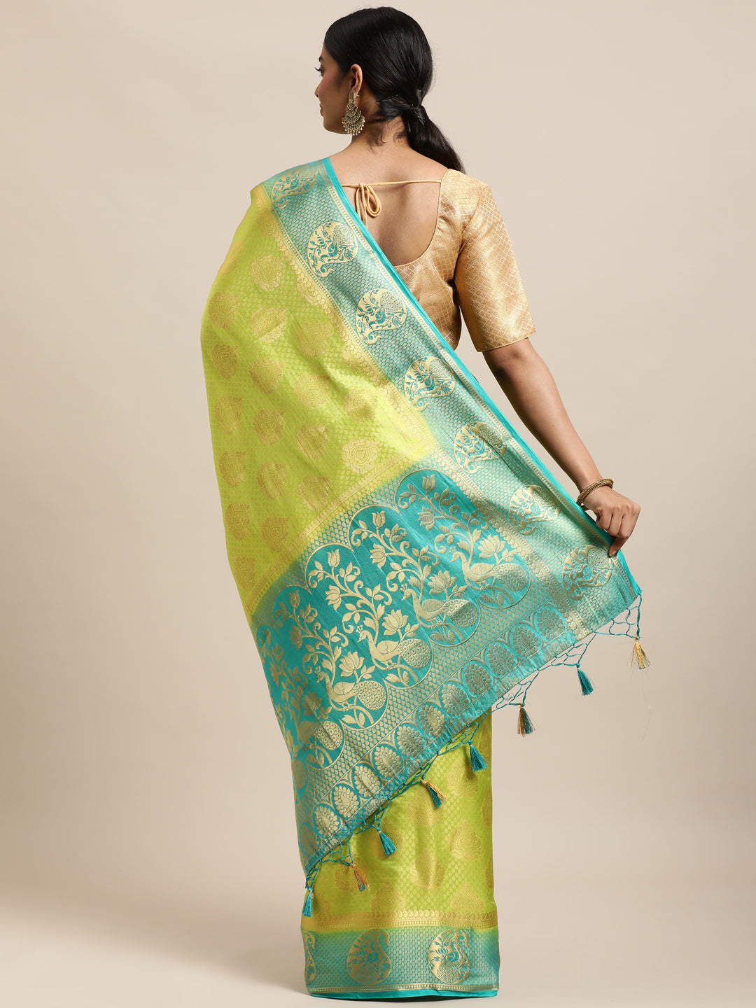 Mimosa Womens Art Silk Saree Kanjivaram Olive Color