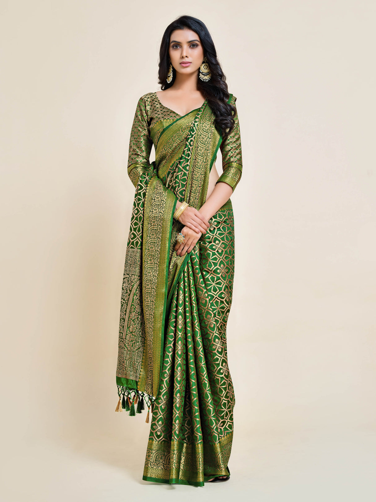 Mimosa Womens Art Silk Saree Kanjivaram Green Color