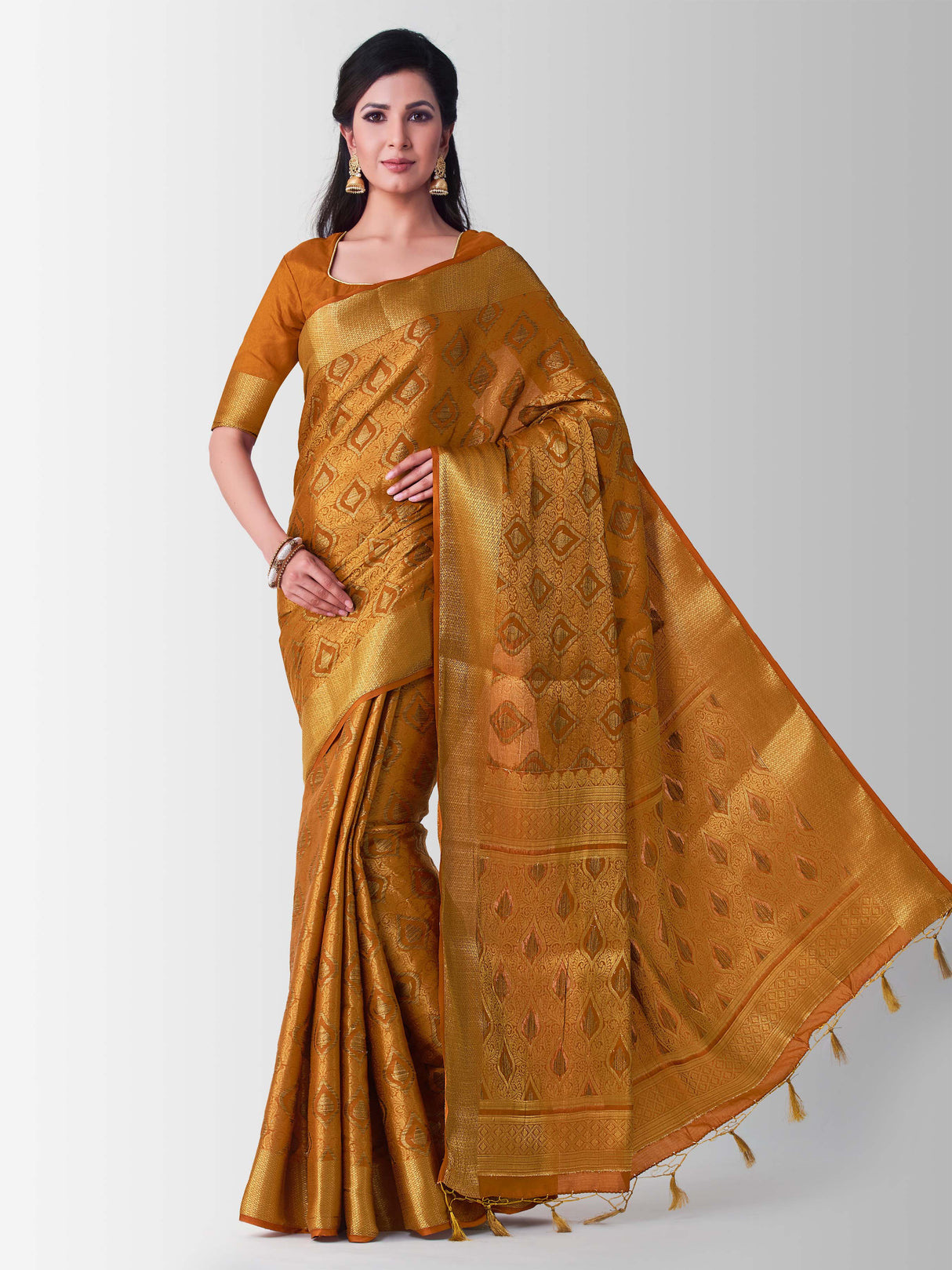 Mimosa Womens Art Silk Saree Kanjivaram Mustard Color