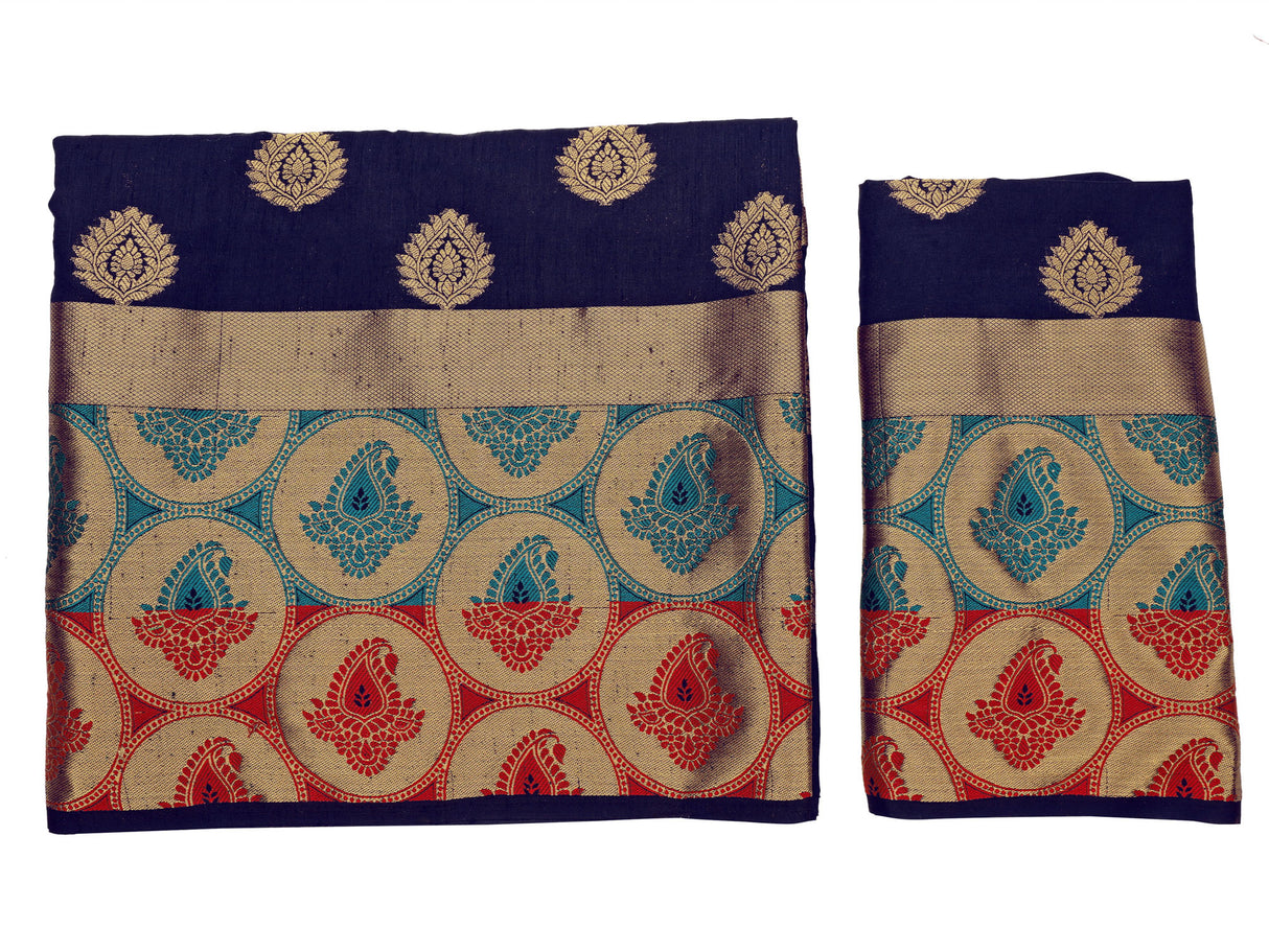 Mimosa Womens Art Silk Saree Kanjivaram Navy Blue Color
