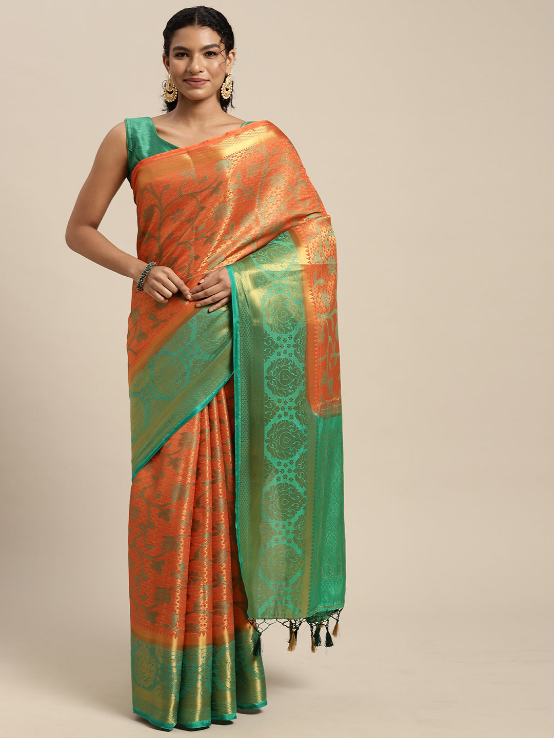 Mimosa Womens Art Silk Saree Kanjivaram Peach Color