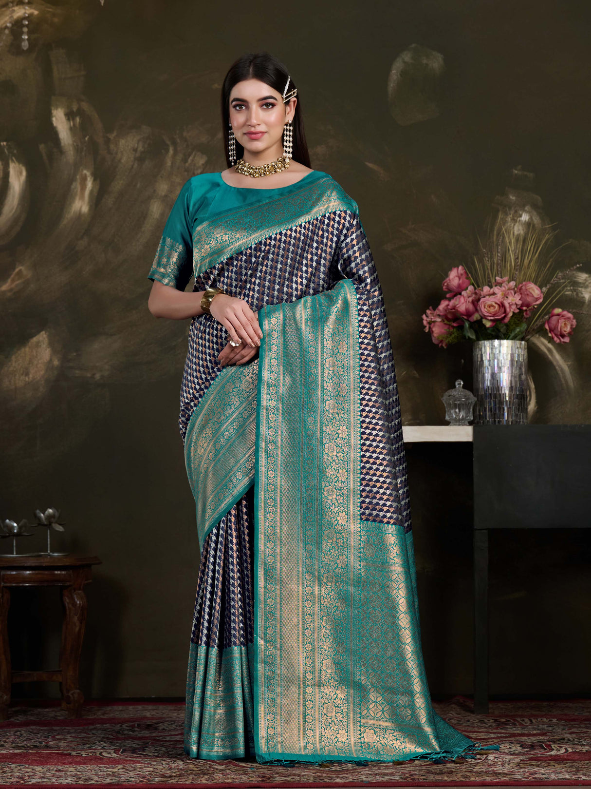 Mimosa Women's Woven Design Kanjivaram Art Silk Saree With Blouse Piece : SA0000907NV