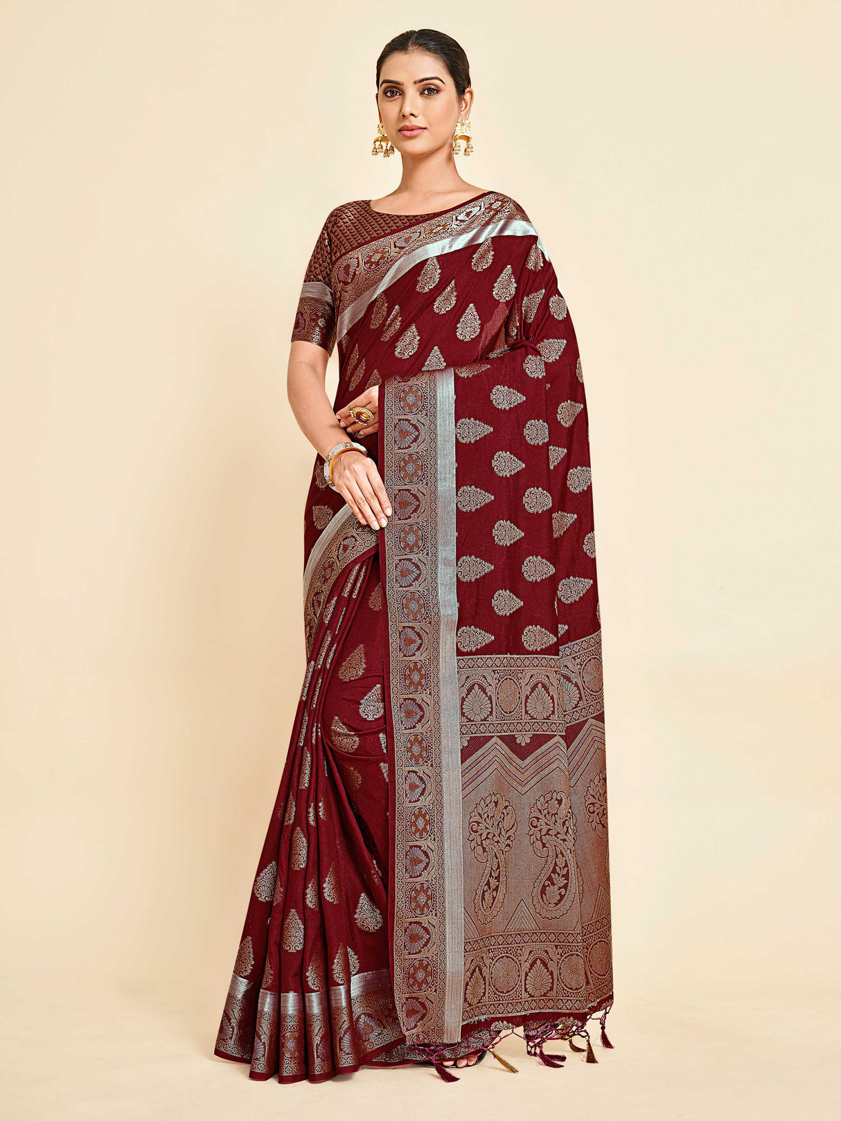 Mimosa Womens Art Silk Saree Kanjivaram Maroon Color