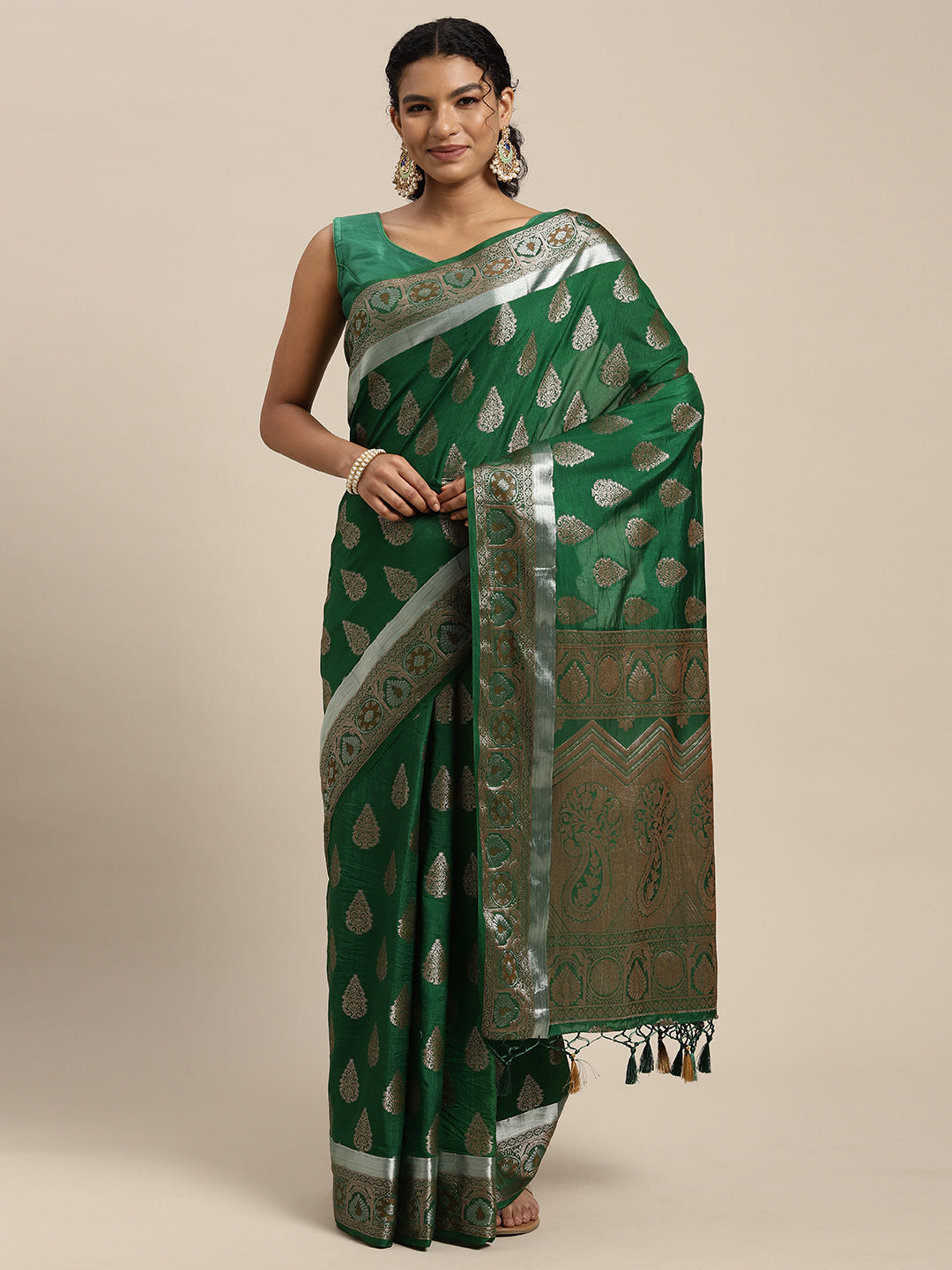 Mimosa Womens Art Silk Saree Kanjivaram Green Color