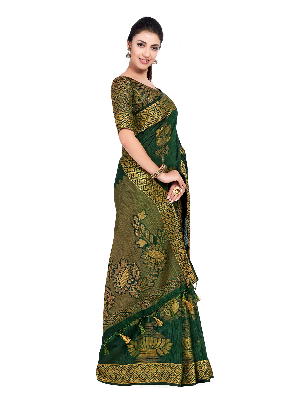 Mimosa Womens Art Silk Saree Kanjivaram BGreen Color