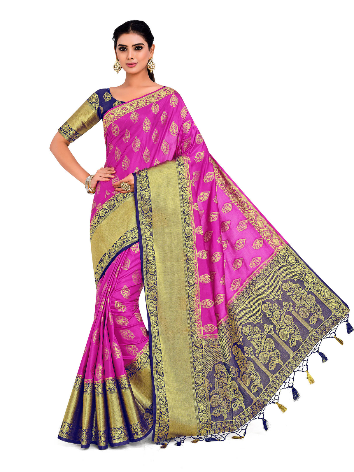 Mimosa Womens Art Silk Saree Kanjivaram Rani Color