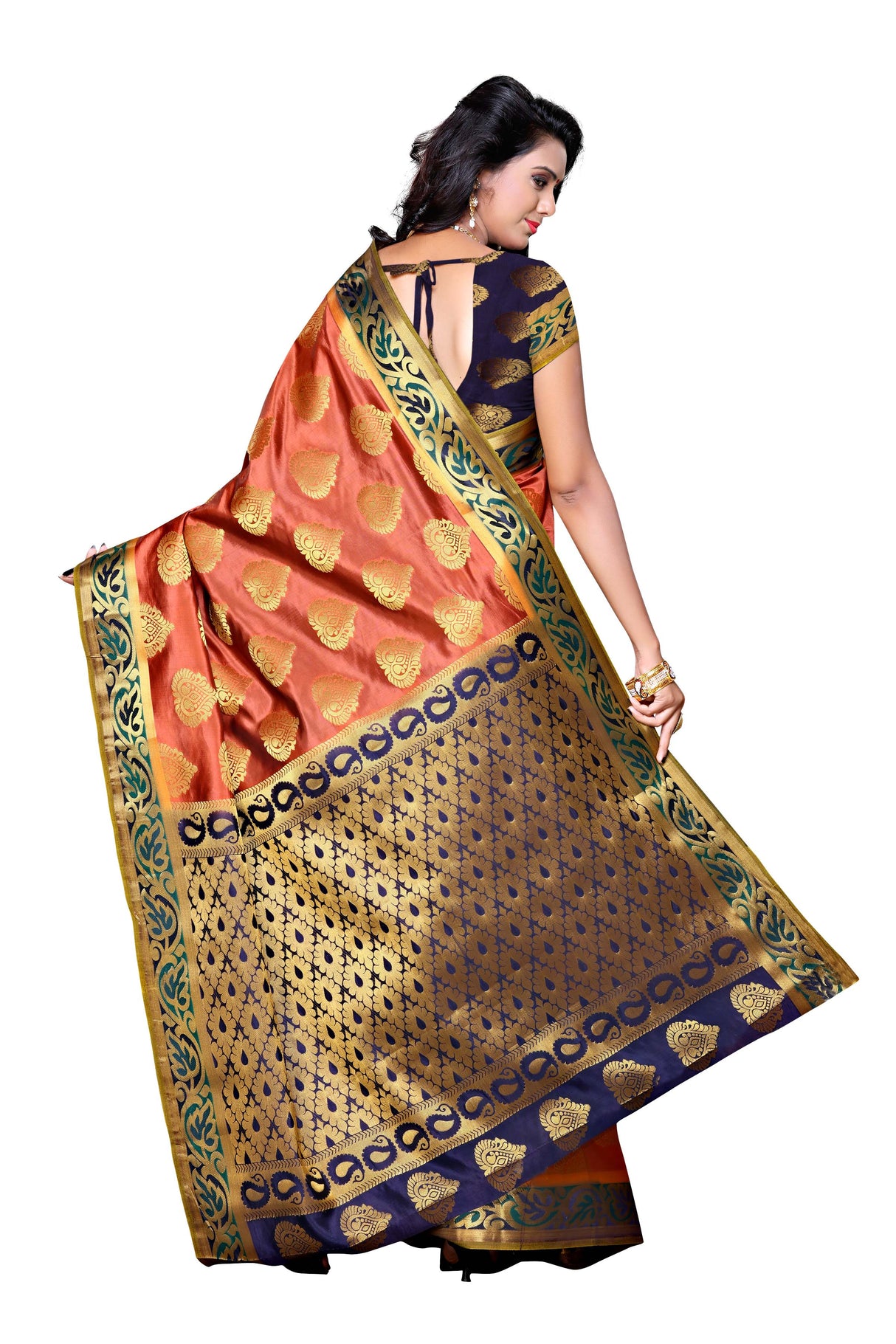 Mimosa Womens Art Silk Saree Kanjivaram Peach Color