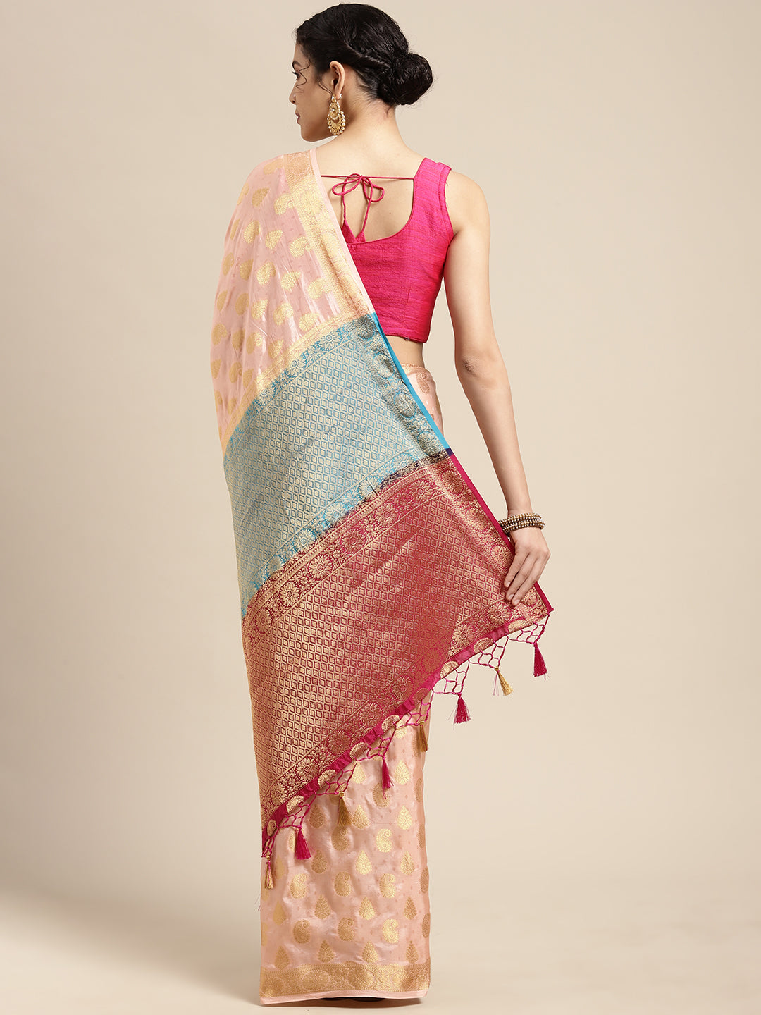 Mimosa Womens Art Silk Saree Kanjivaram Peach Color