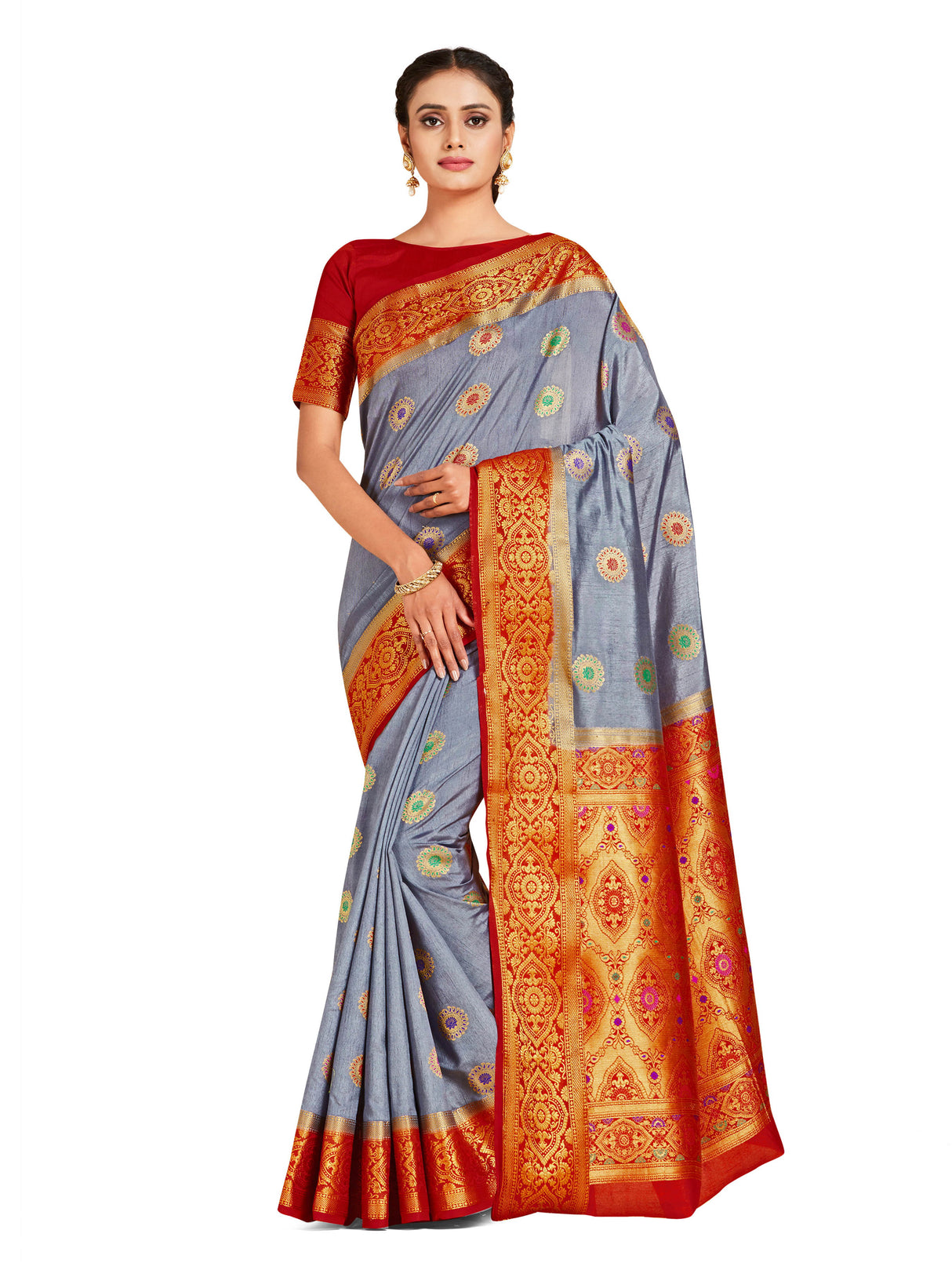 Mimosa Womens Art Silk Saree Dharmavaram Grey Color