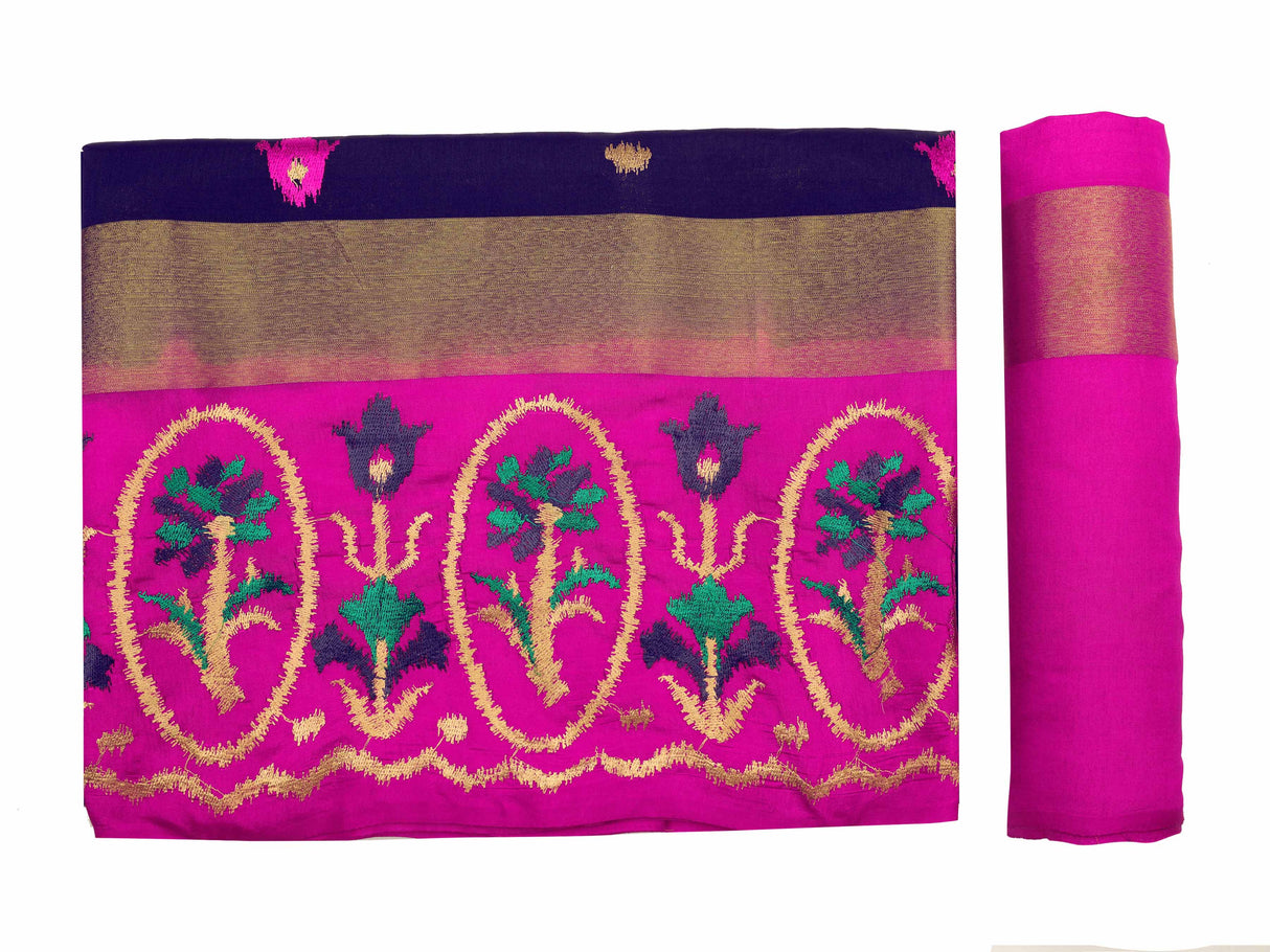 Mimosa Womens Art Silk Saree Kanjivaram style Navy Blue Color