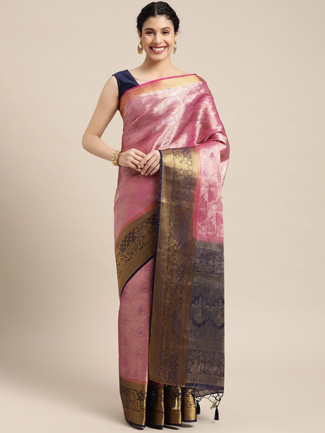 Mimosa Womens Art Silk Saree Kanjivaram Rani Color