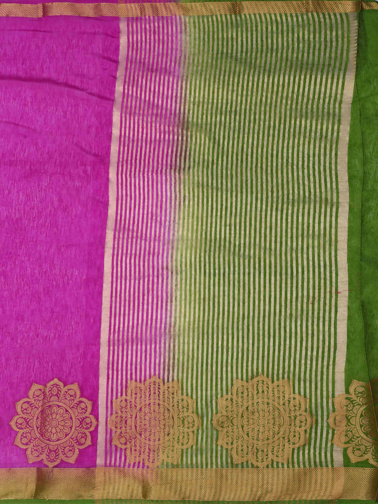 Mimosa Womens Linen Saree Kanjivaram style Mejanta Color