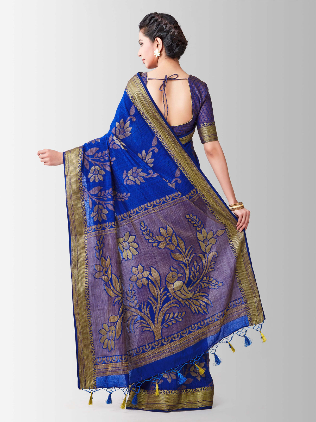 Mimosa Womens Art Silk Saree Kanjivaram Royal Blue Color