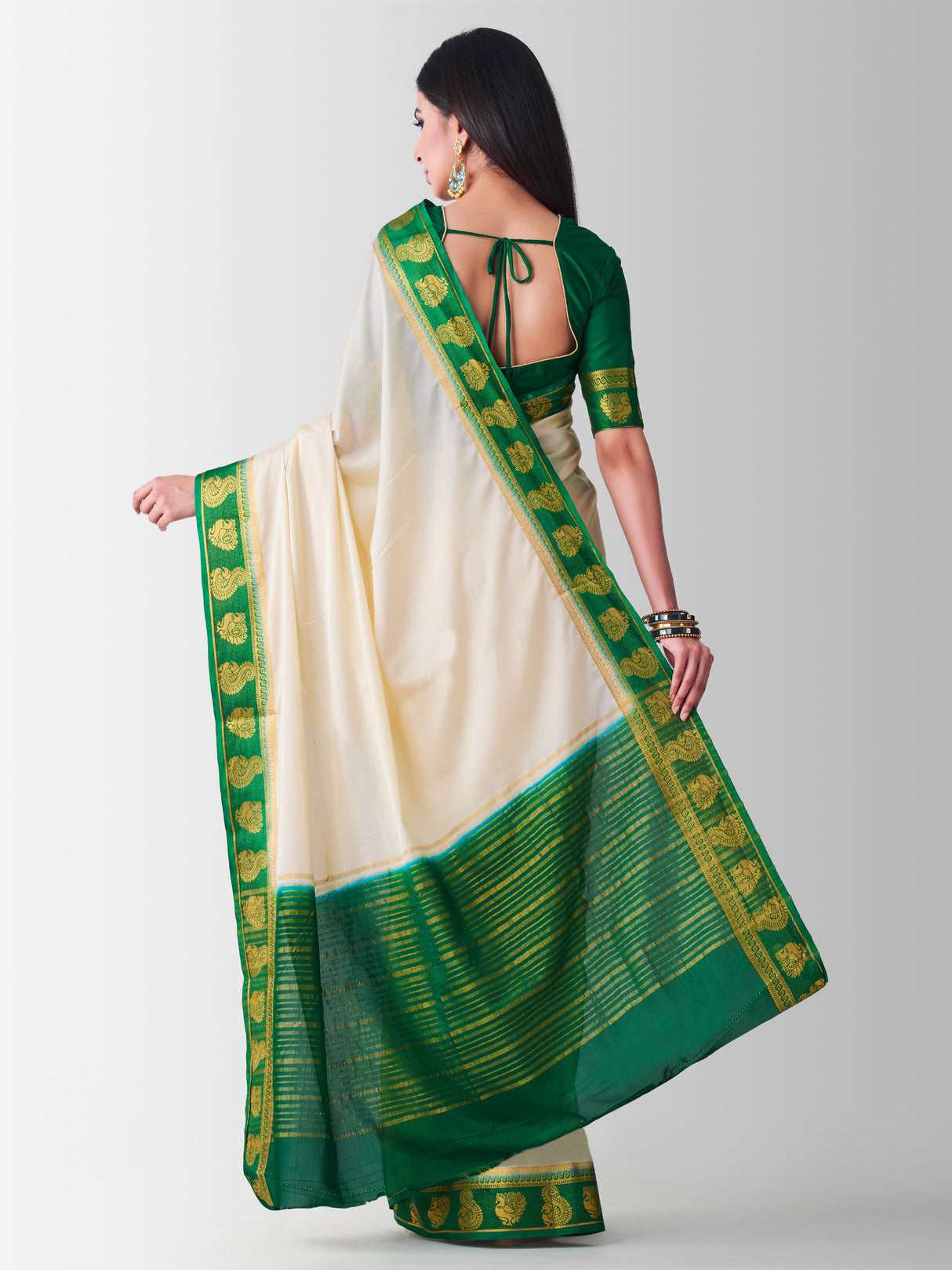 Mimosa Womens Crepe Saree Mysore Silk Halfwhite Color