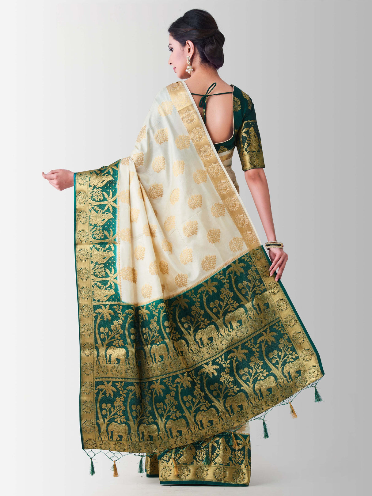 Mimosa Womens Art Silk Saree Kanjivaram Halfwhite Color