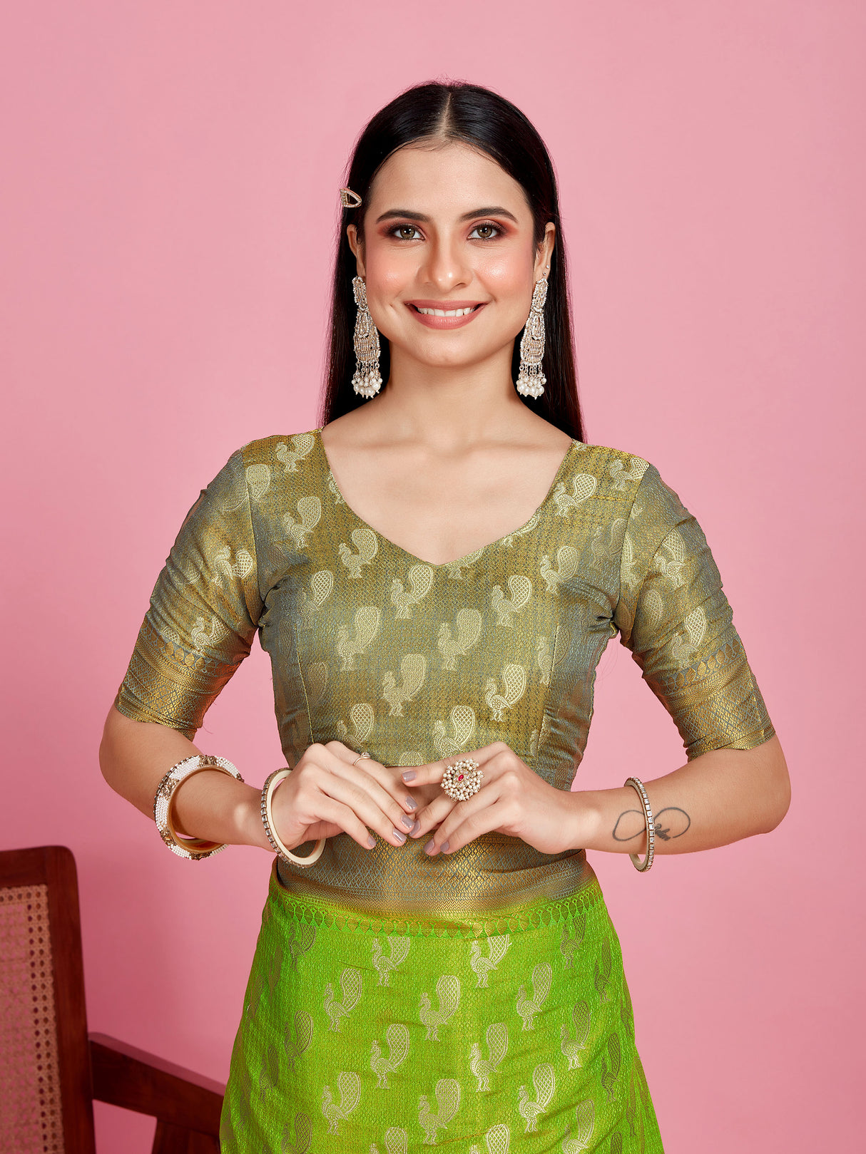 Mimosa Women's Woven Design Kanjivaram Style Art Silk Saree With Blouse Piece : SA0000379LRFREE