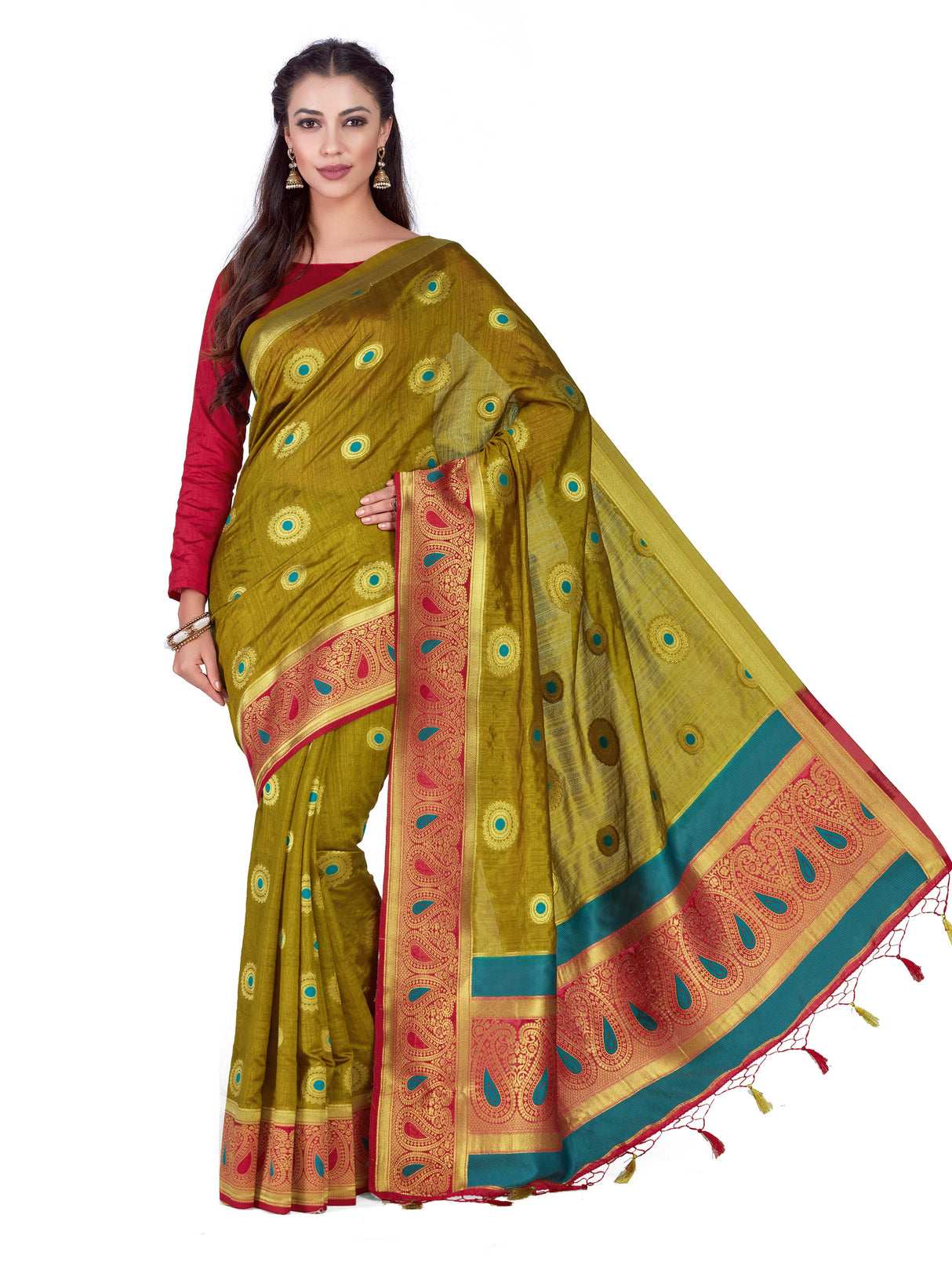 Mimosa Womens Art Silk Saree Kanjivaram Chiku Color