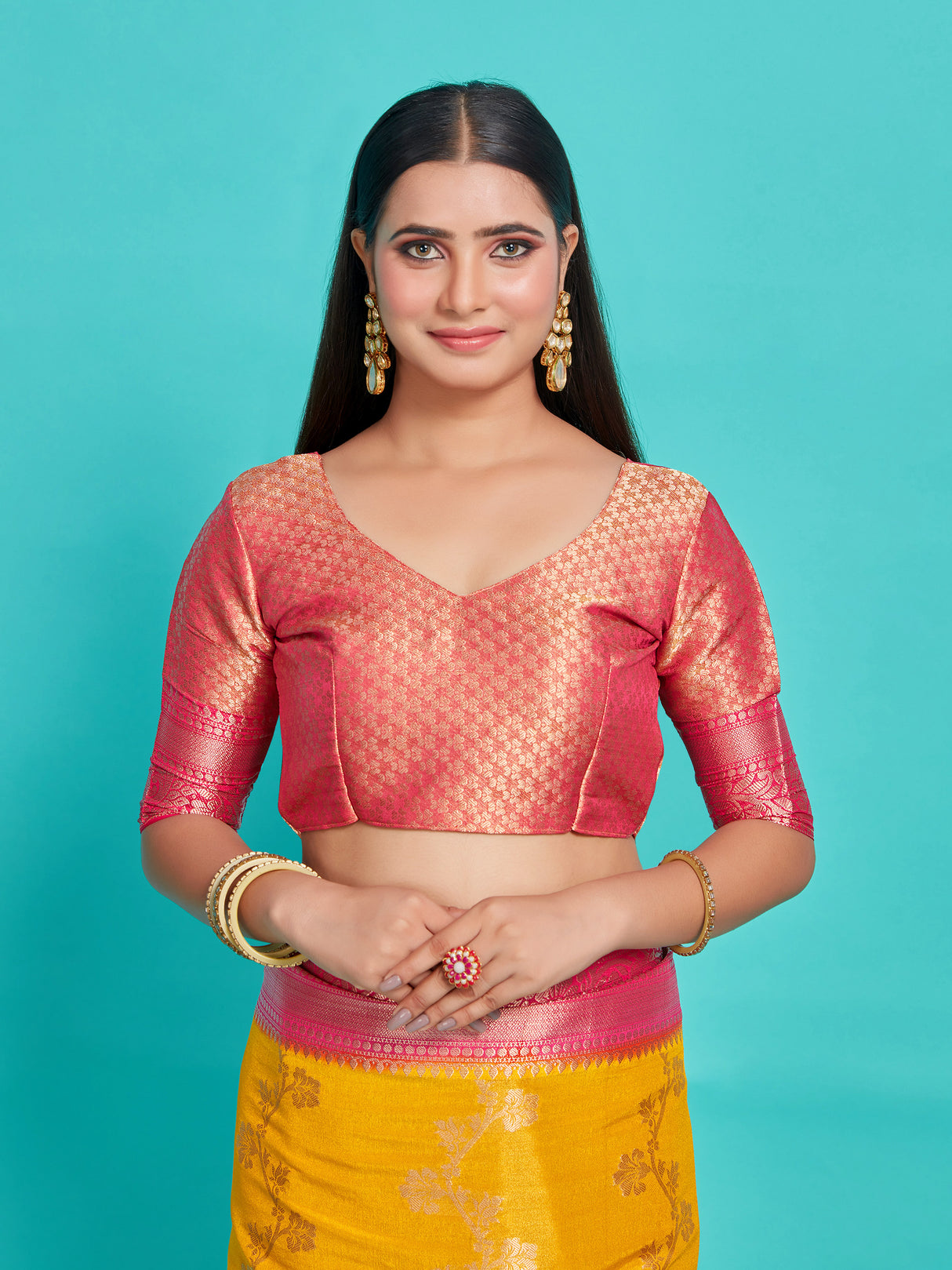 Mimosa Women's Woven Design Kanjivaram Style Art Silk Saree With Blouse Piece : SA0000394GDFREE