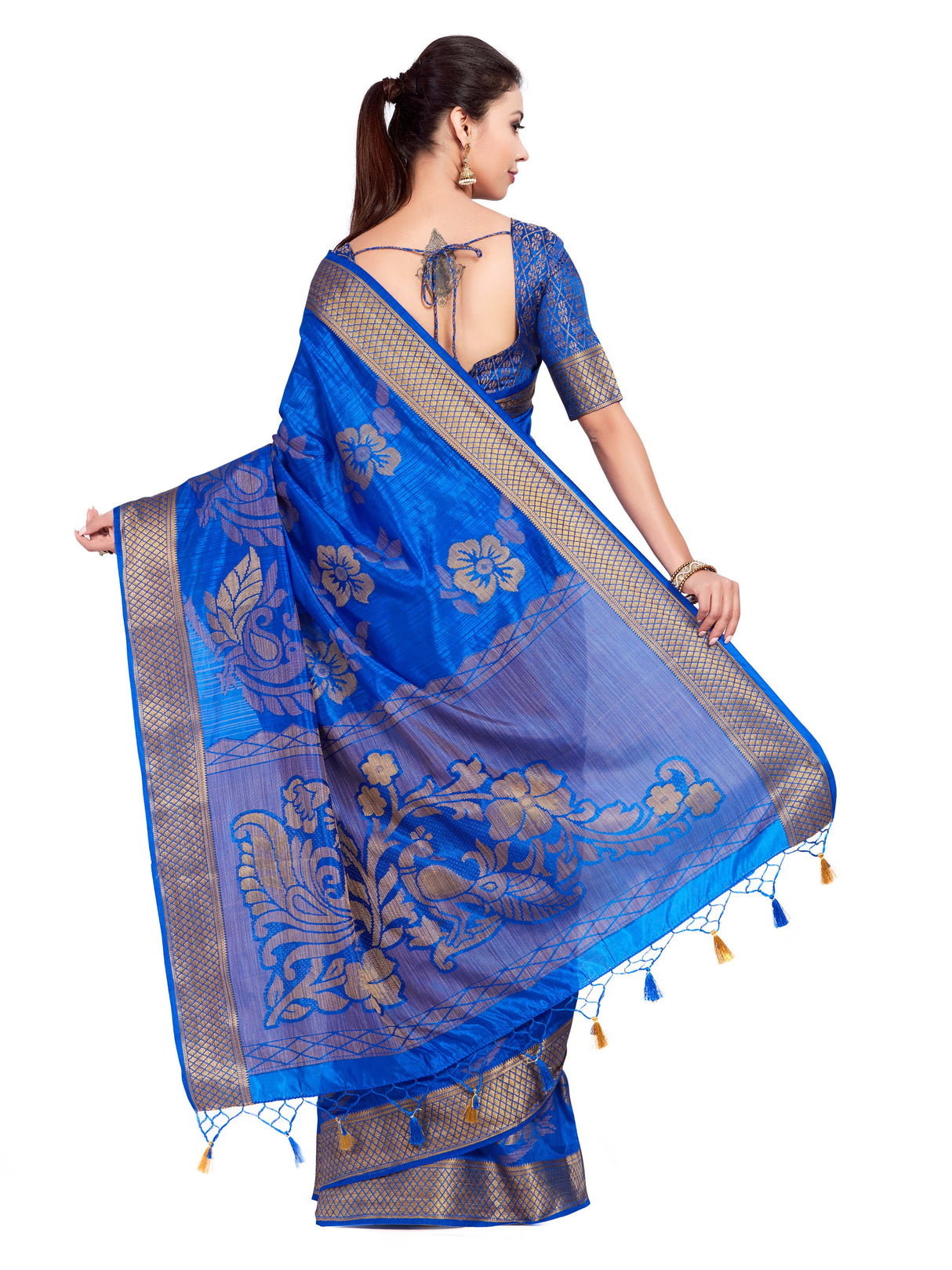 Mimosa Womens Art Silk Saree Kanjivaram Royal Blue Color