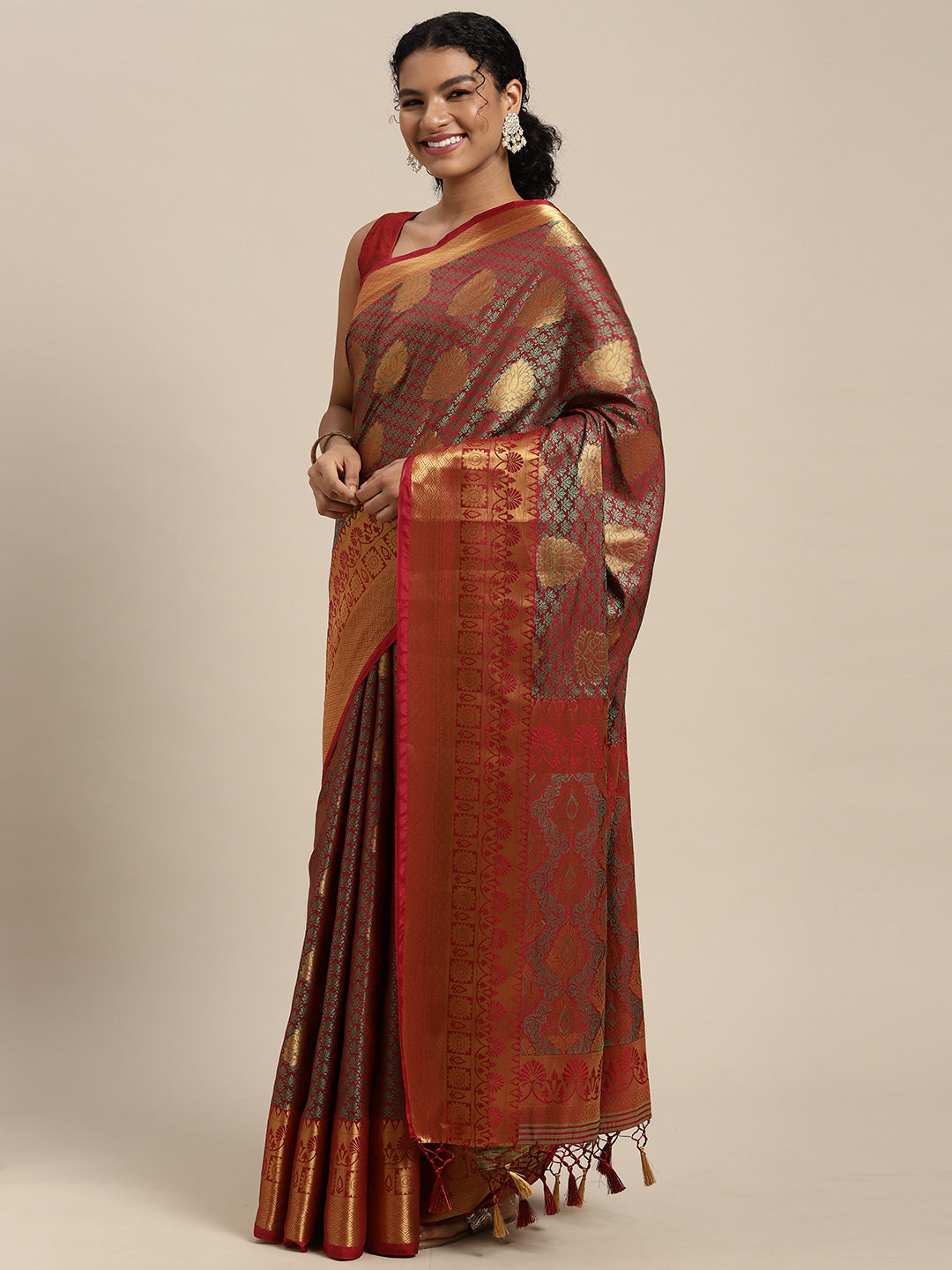 Mimosa Womens Art Silk Saree Kanjivaram Maroon Color