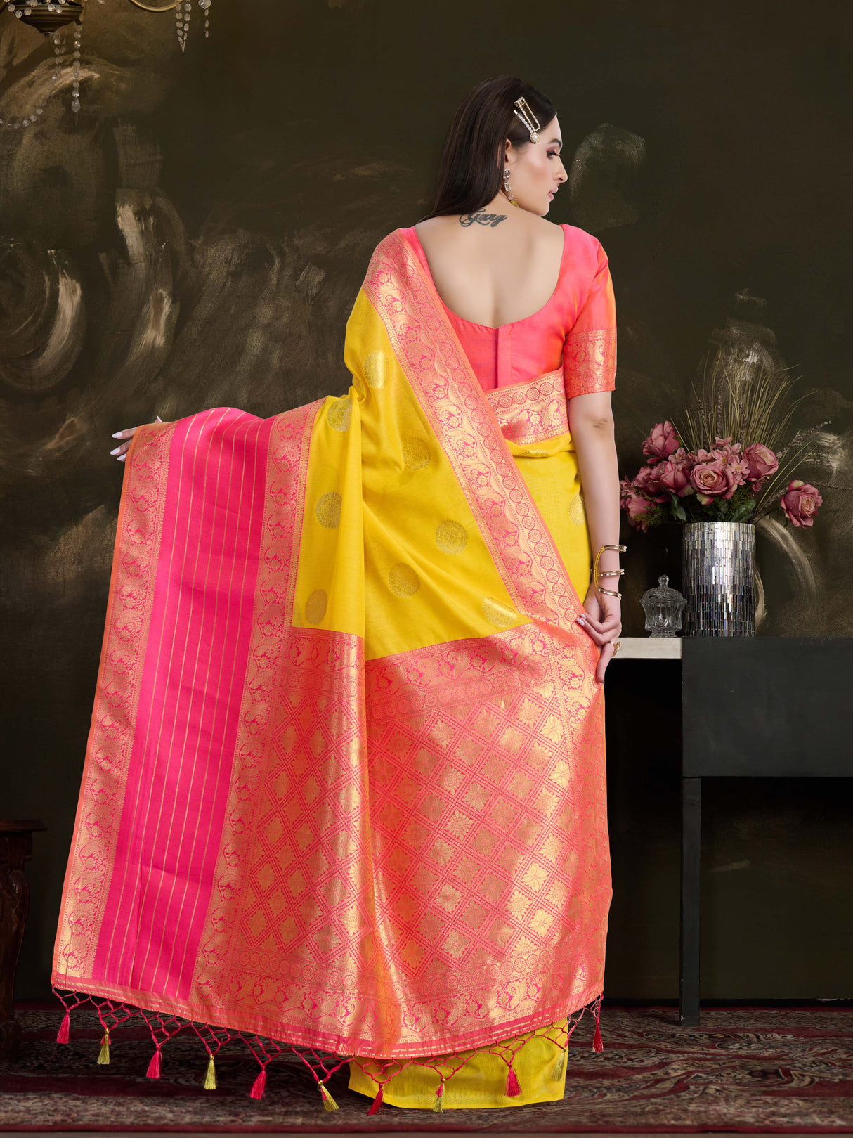 Mimosa Women's Woven Design Kanjivaram Style Art Silk Saree With Blouse Piece : SA0000869GD