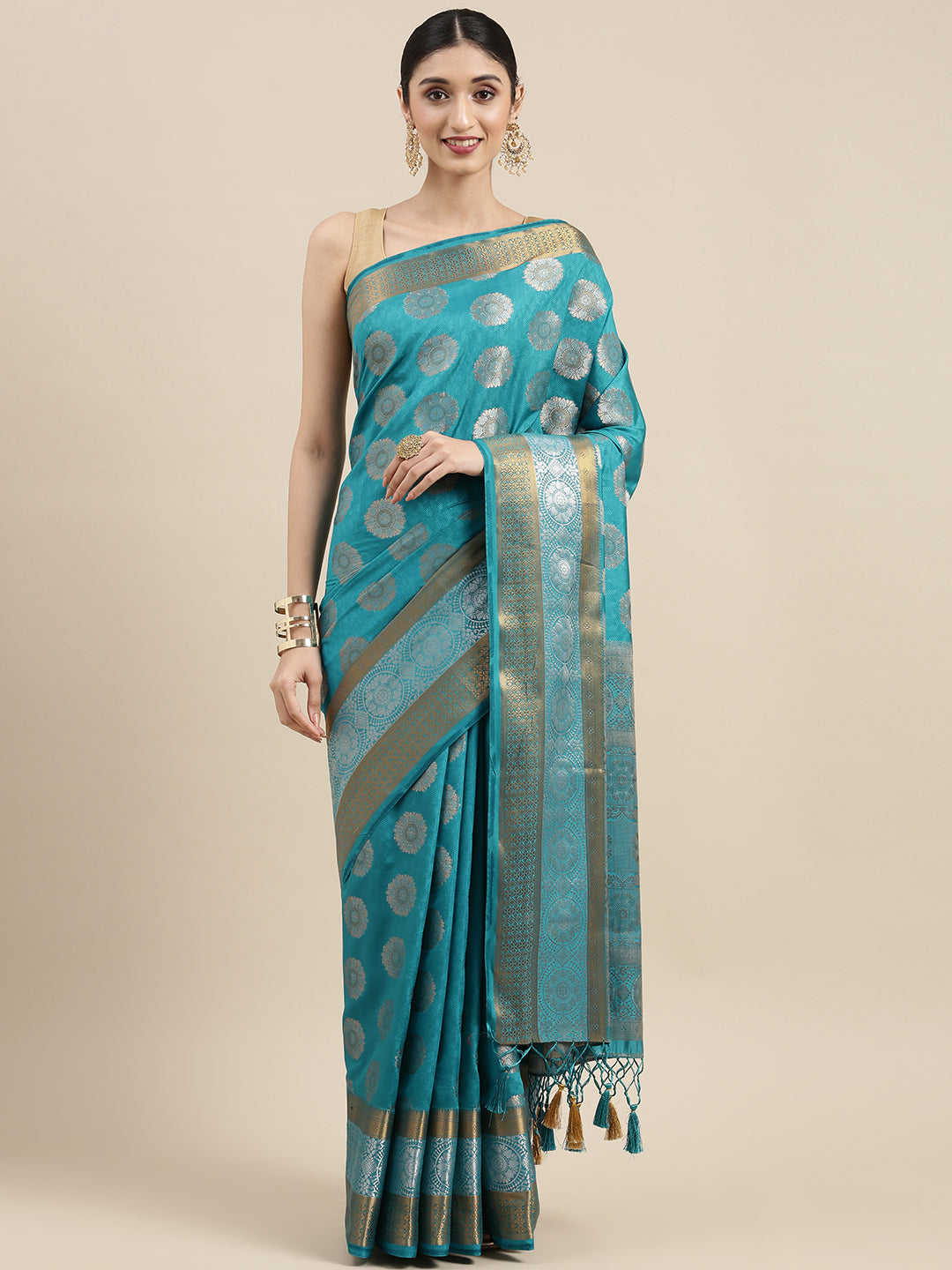 Mimosa Womens Art Silk Saree Kanjivaram Saffire Color