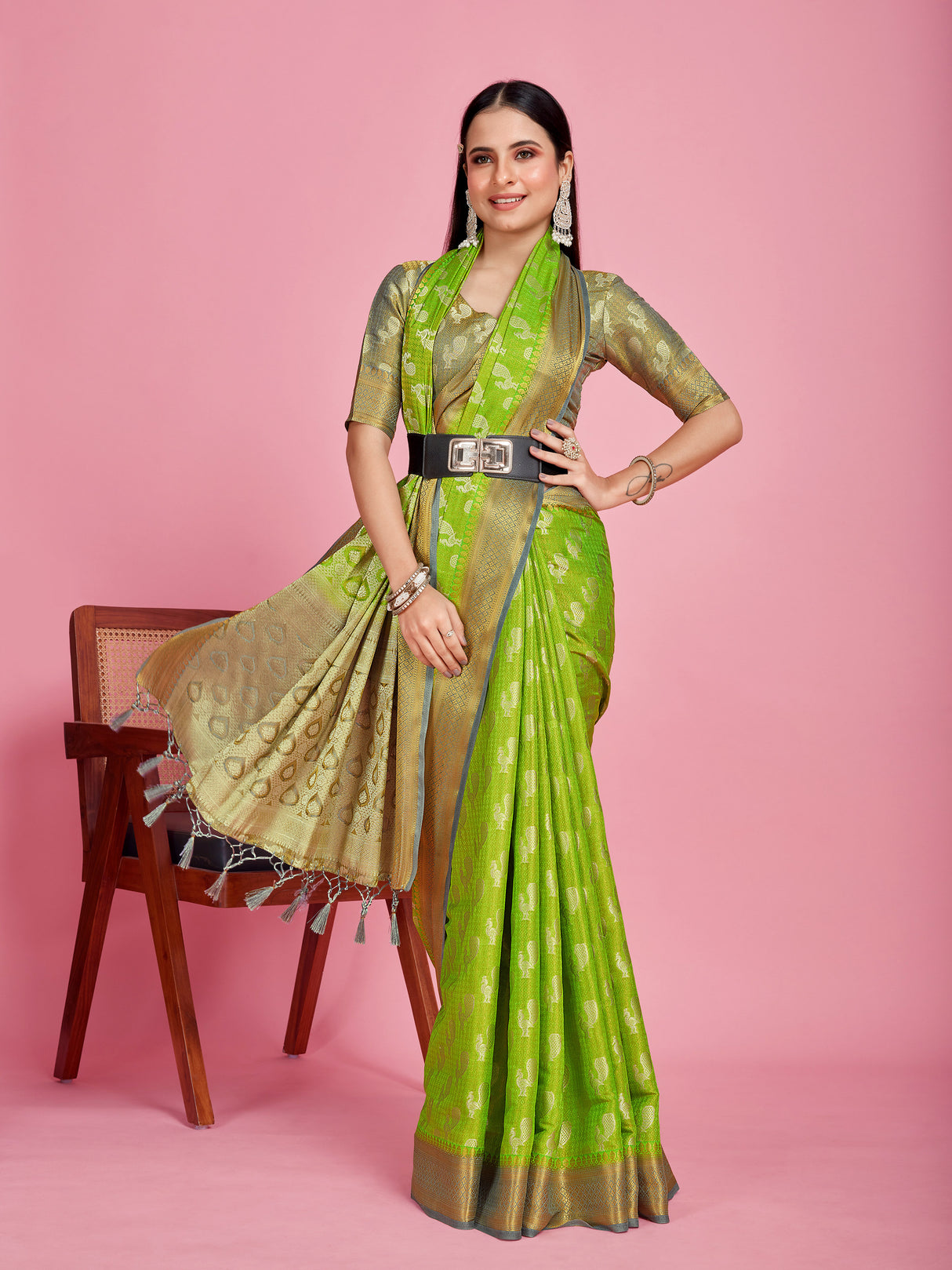 Mimosa Women's Woven Design Kanjivaram Style Art Silk Saree With Blouse Piece : SA0000379LRFREE