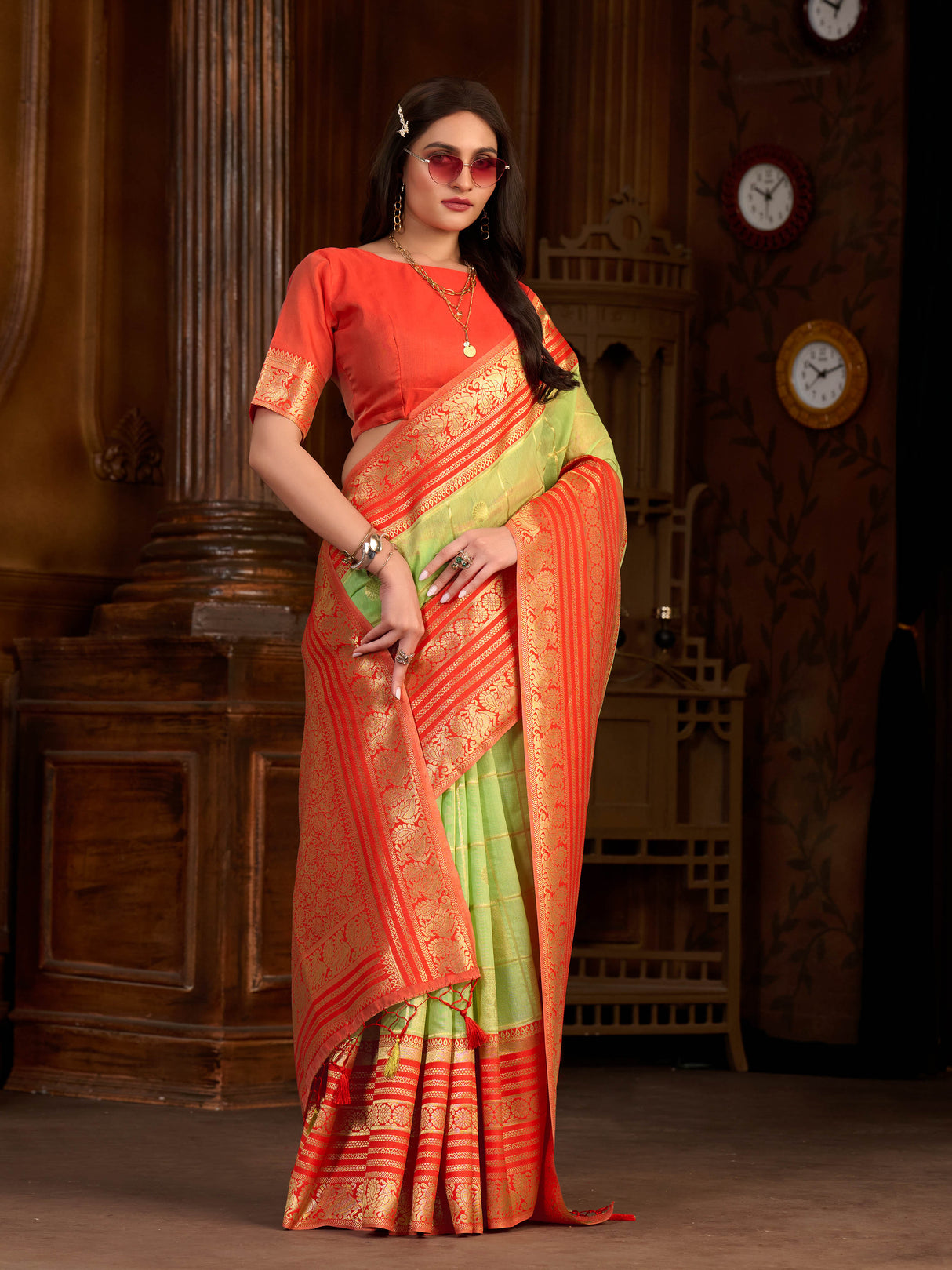 Mimosa Women's Woven Design Kanjivaram Style Art Silk Saree With Blouse Piece : SA0000870PS