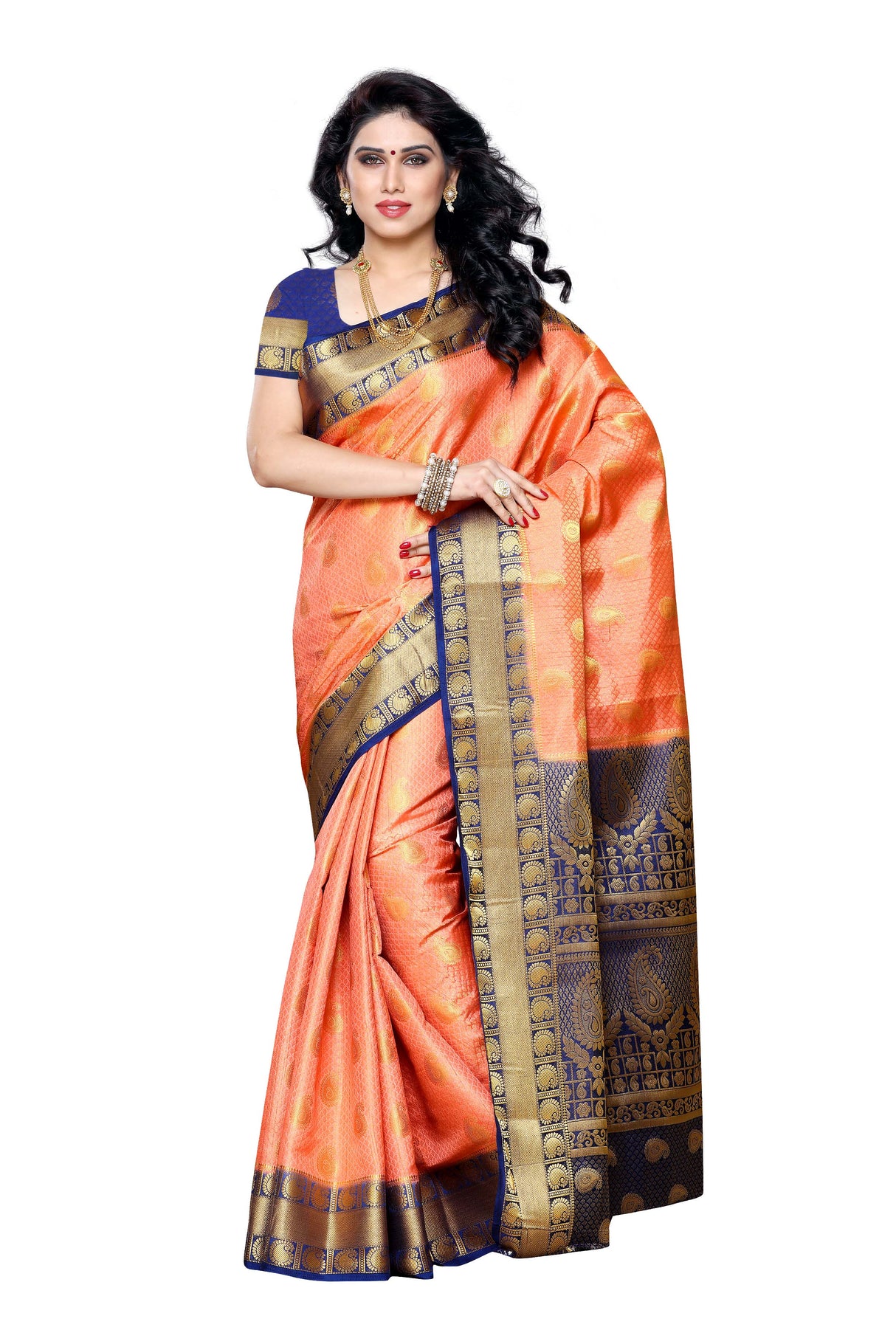 Mimosa Womens Art Silk Saree Kanjivaram Peach Color