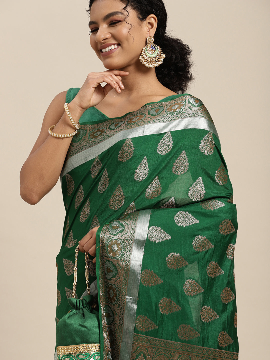 Mimosa Womens Art Silk Saree Kanjivaram Green Color