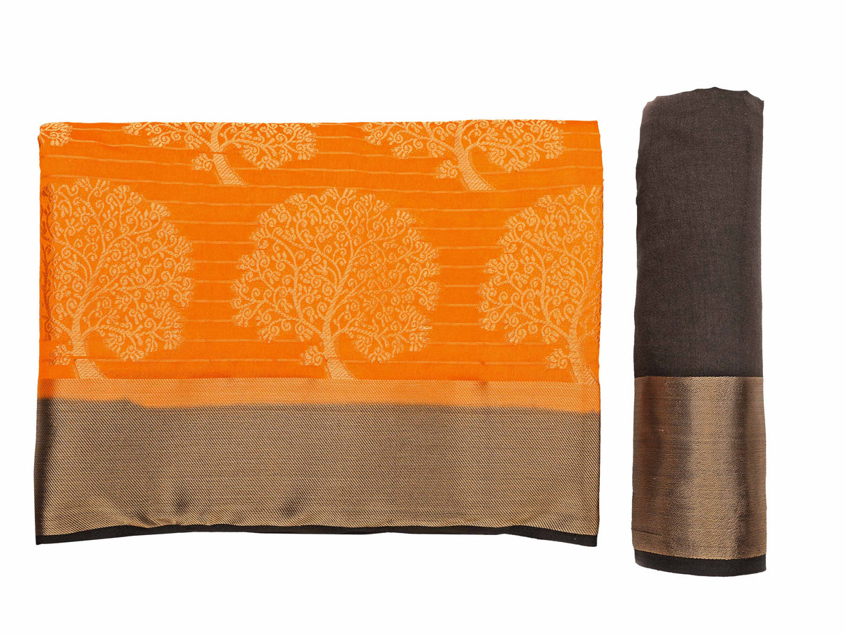 Mimosa Womens Art Silk Saree Kanjivaram Orange Color