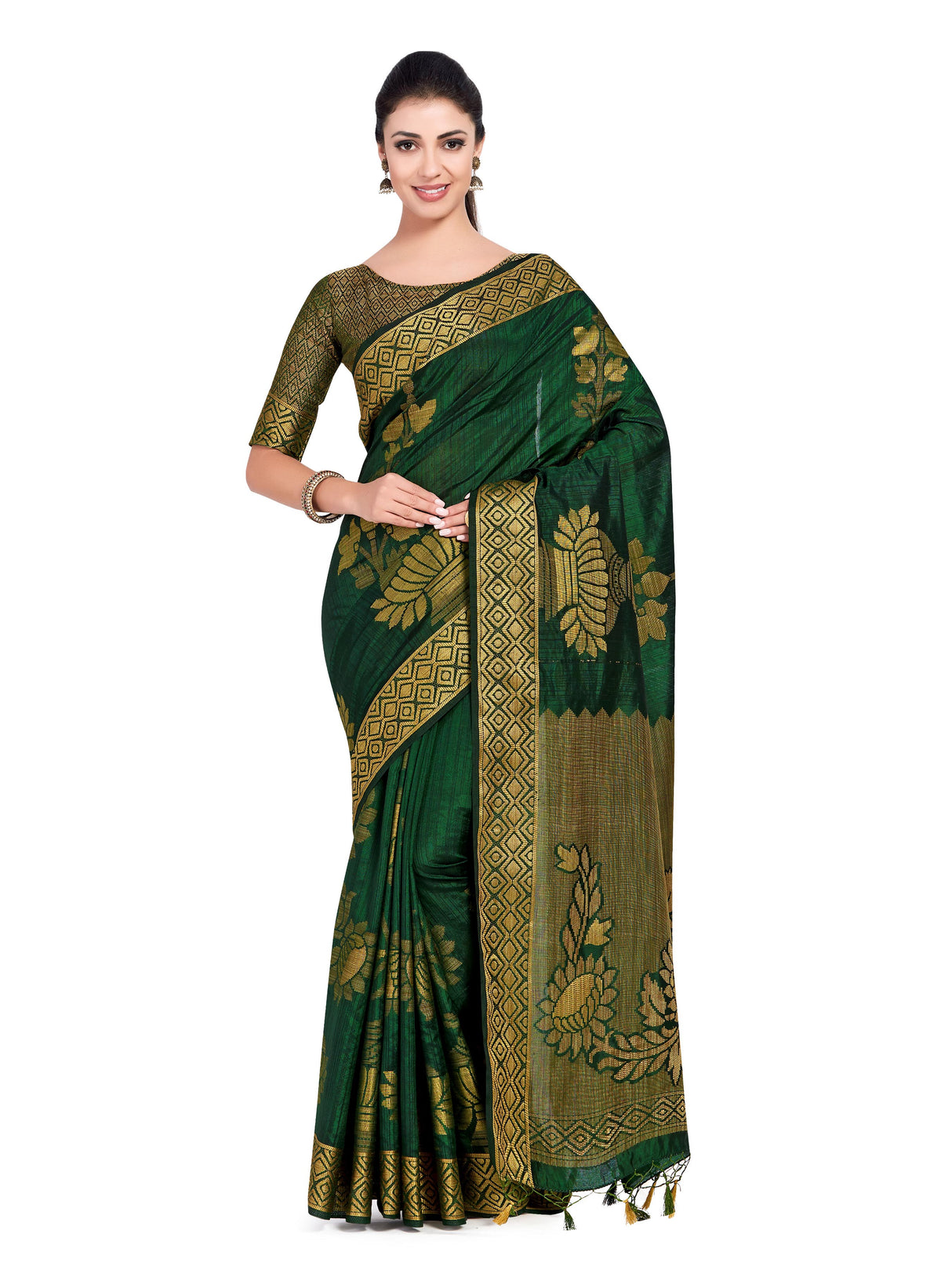 Mimosa Womens Art Silk Saree Kanjivaram BGreen Color