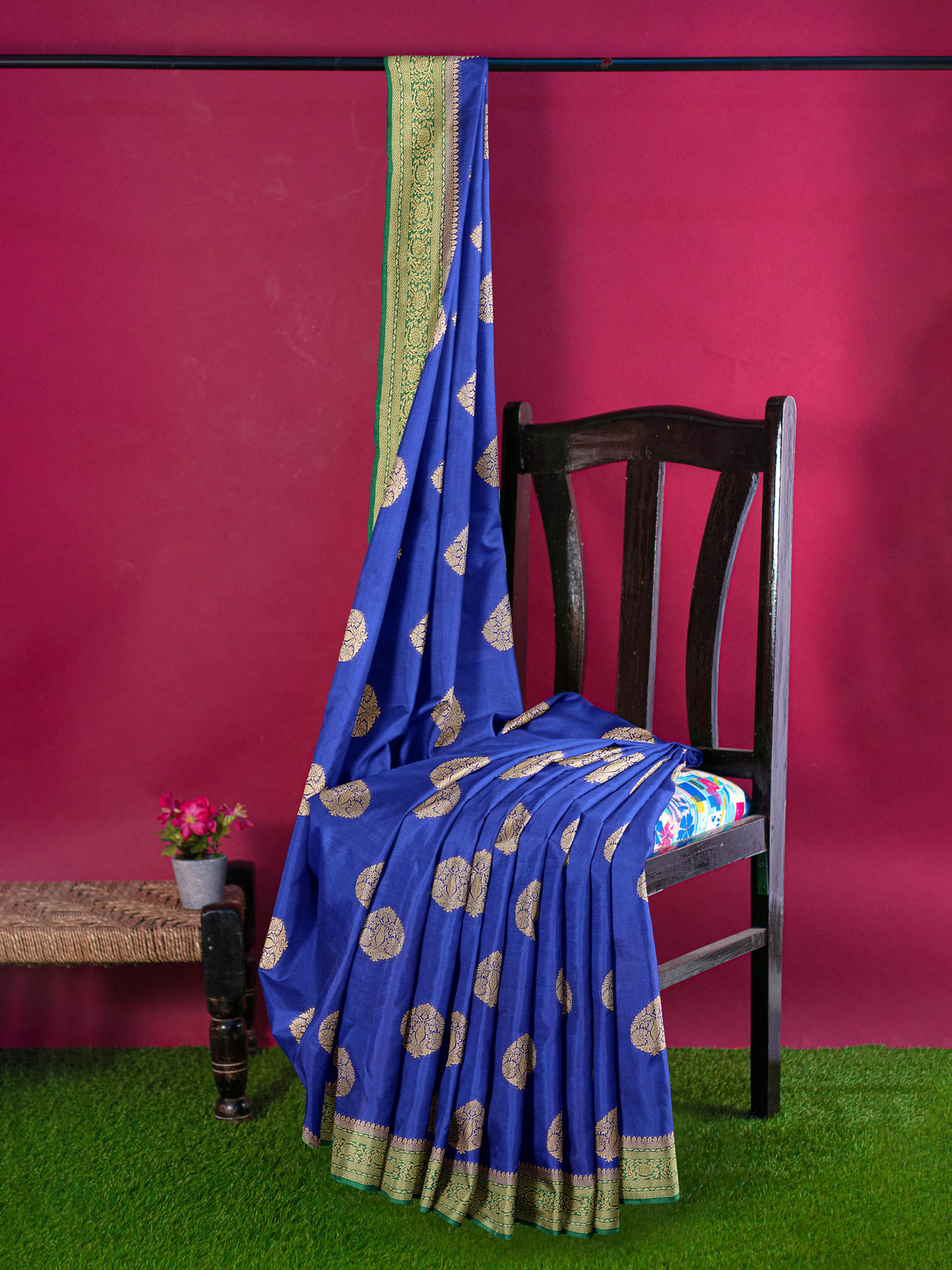Mimosa Womens Art Silk Saree Kanjivaram Royal Blue Color