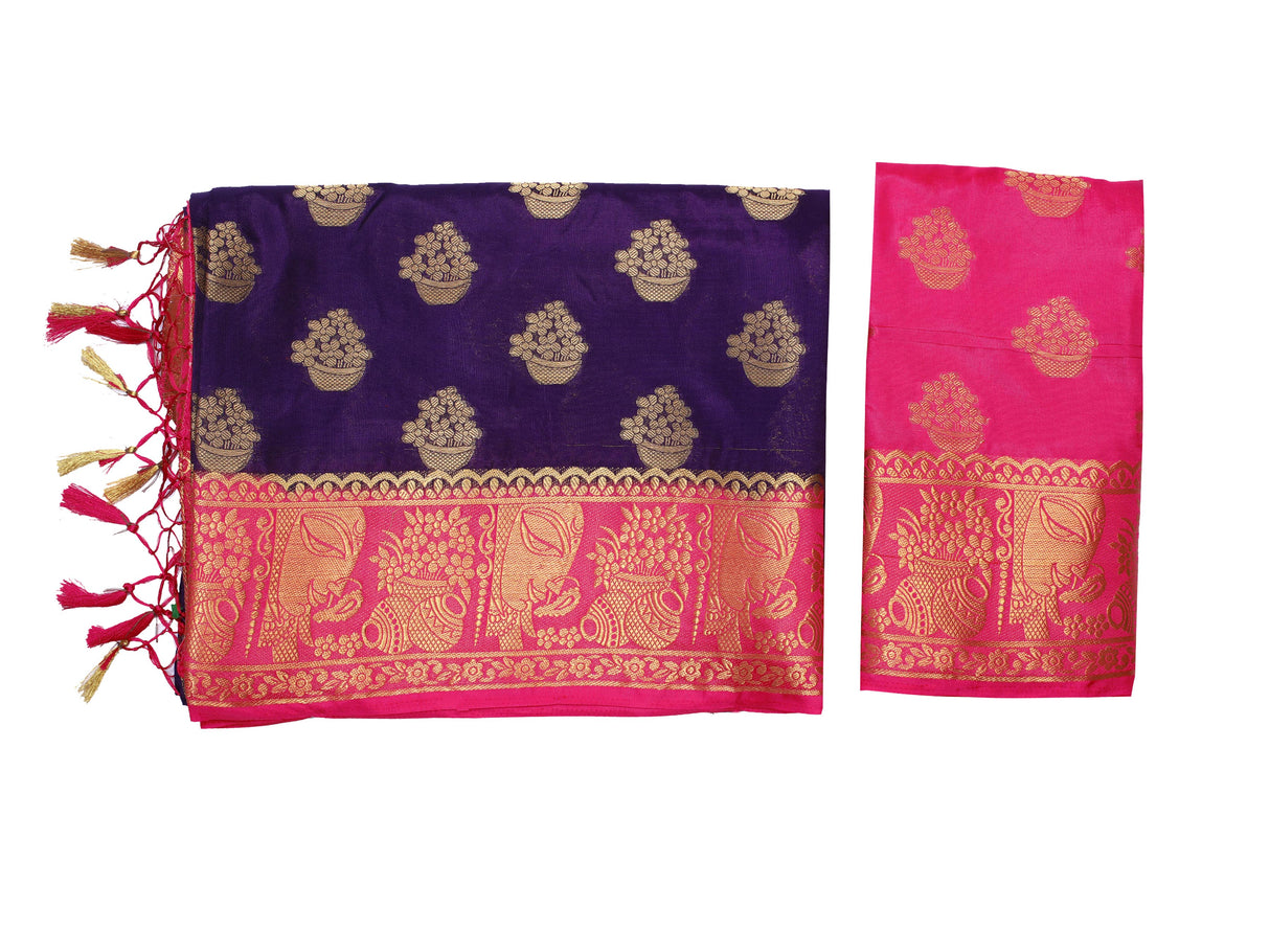 Mimosa Womens Art Silk Saree Kanjivaram Navy Blue Color