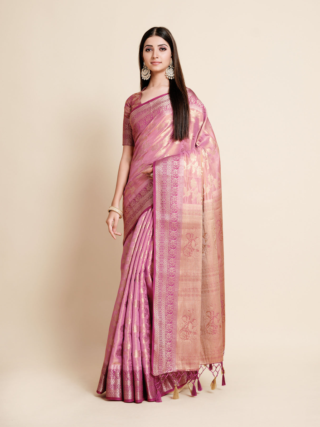Mimosa Womens Art Silk Saree Kanjivaram Pink Color