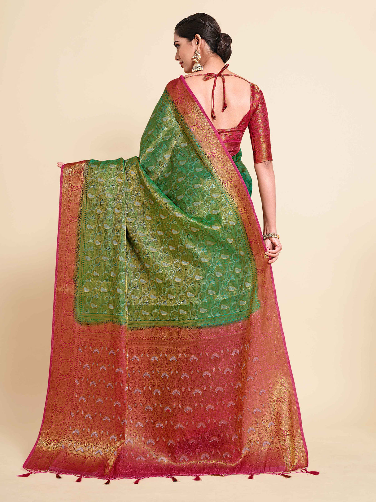 Mimosa Womens Art Silk Saree Kanjivaram Rama Color