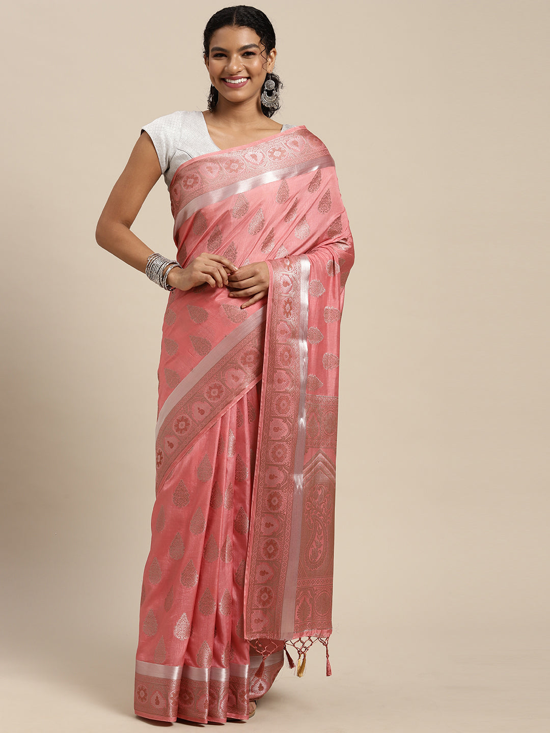 Mimosa Womens Art Silk Saree Kanjivaram Pink Color