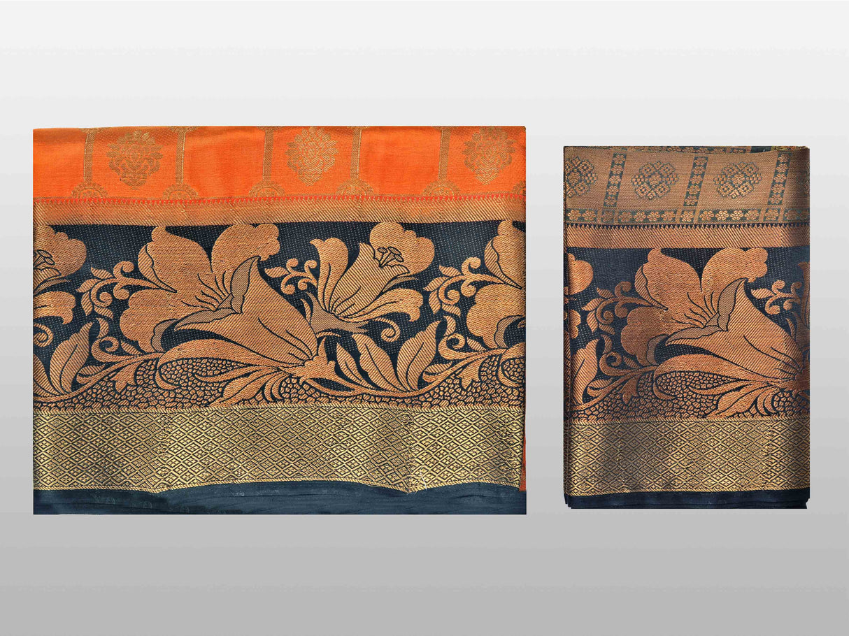 Mimosa Womens Art Silk Saree Kanjivaram Orange Color