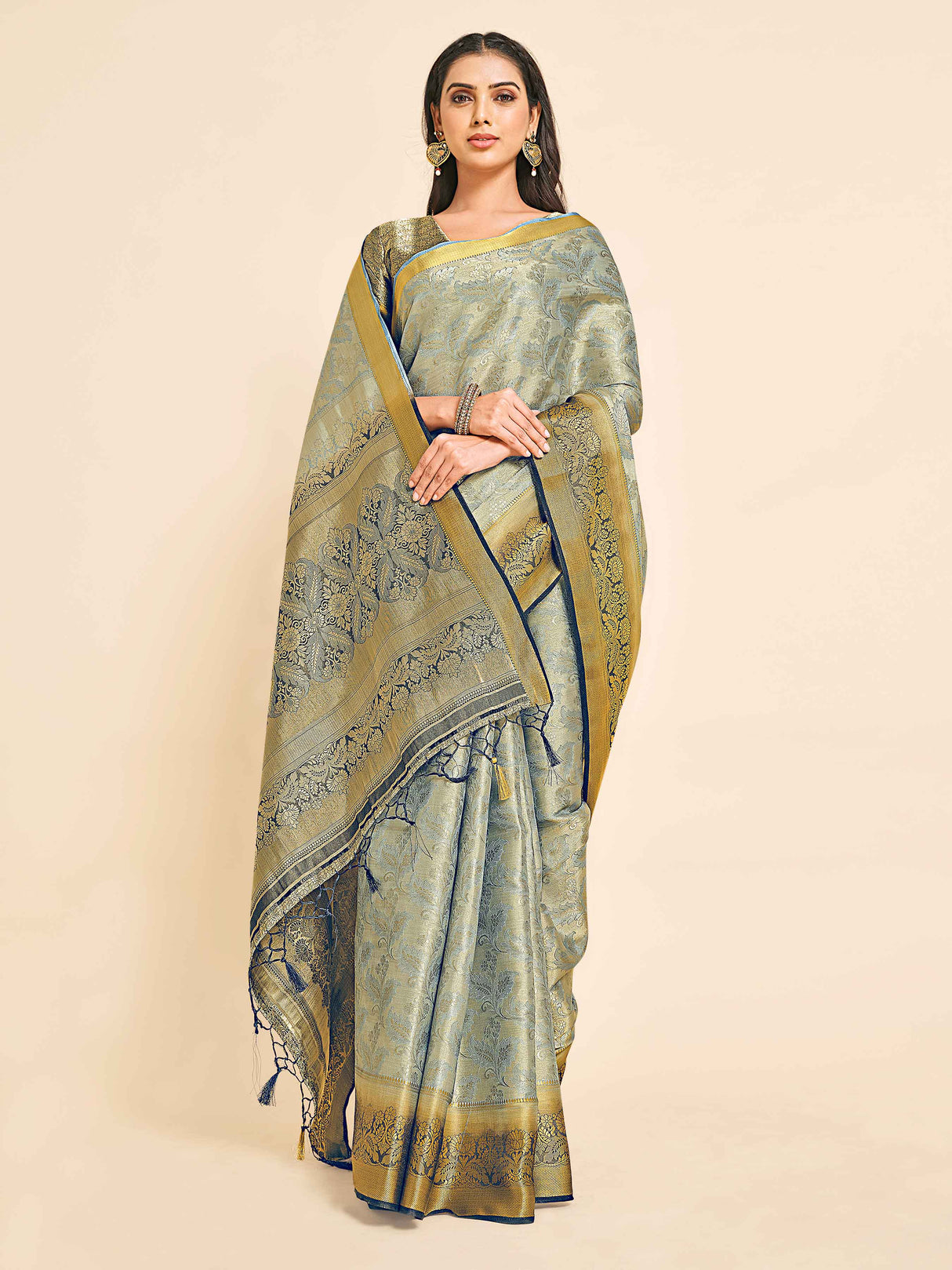 Mimosa Womens Art Silk Saree Kanjivaram Grey Color