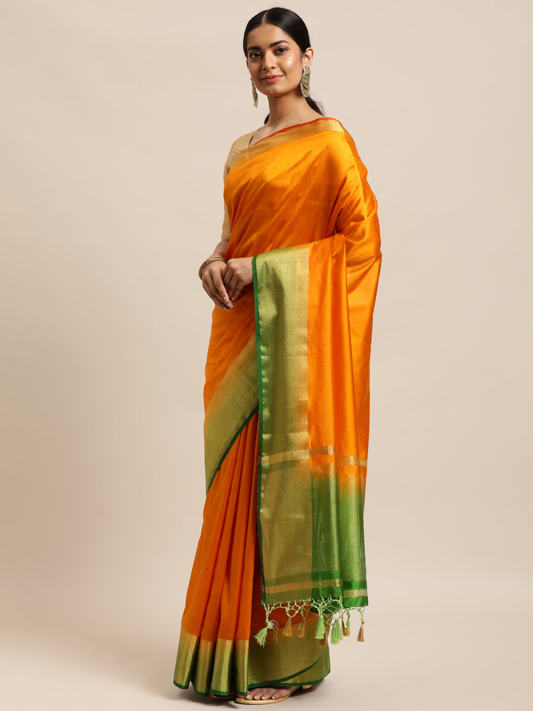 Mimosa Womens Art Silk Saree Kanjivaram Mustard Color