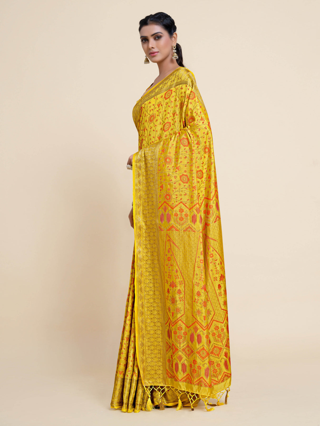 Mimosa Womens Art Silk Saree Kanjivaram Yellow Color