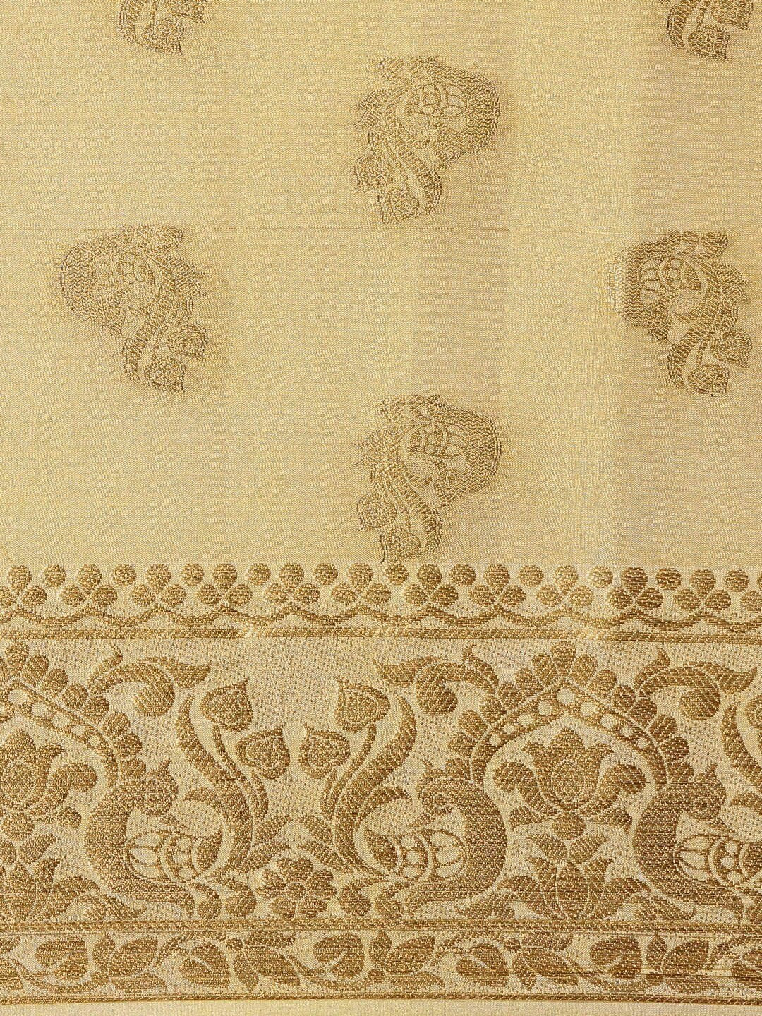 Mimosa Womens Art Silk Saree Kanjivaram Cream Color