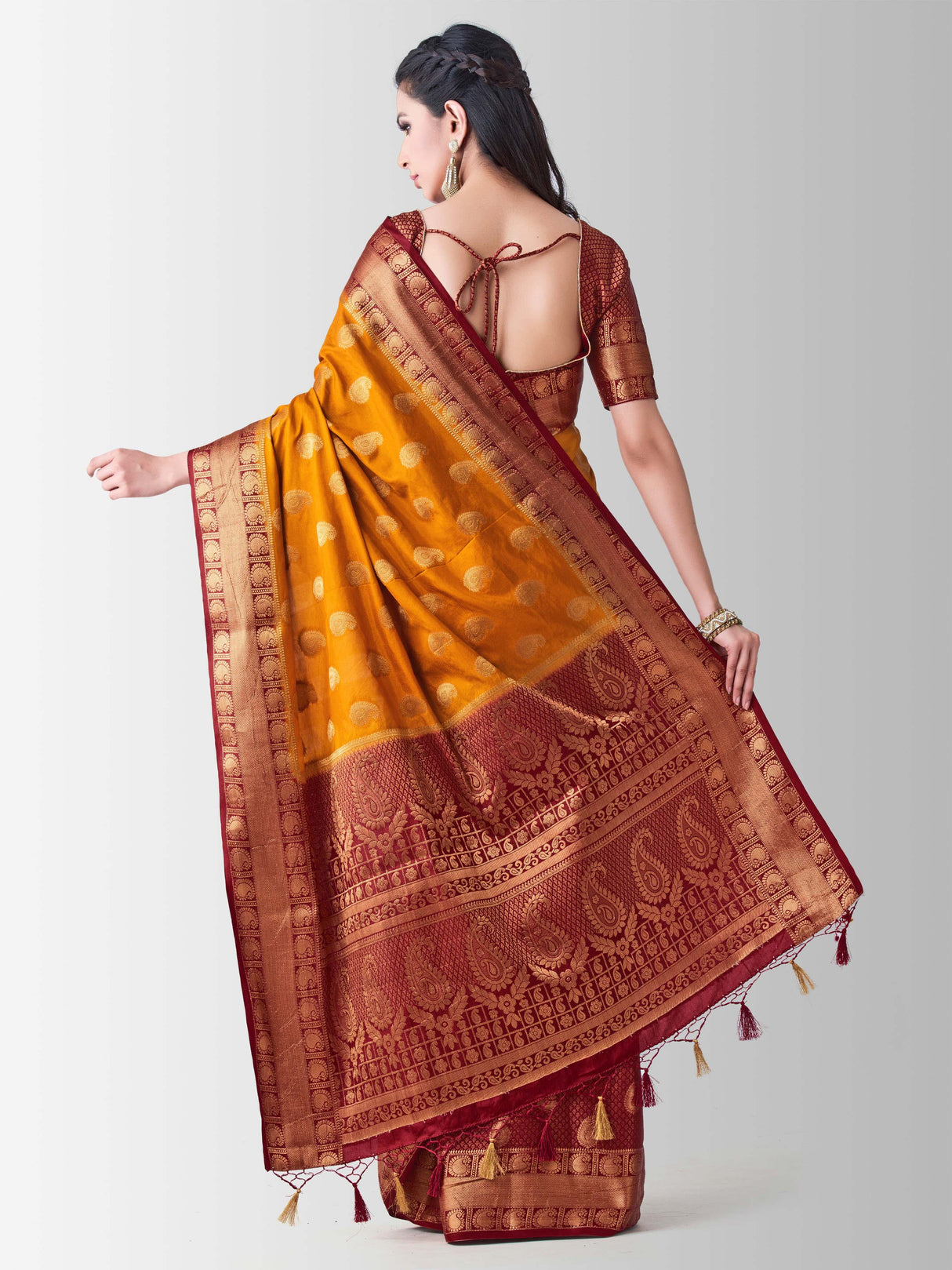 Mimosa Womens Art Silk Saree Kanjivaram Mustard Color