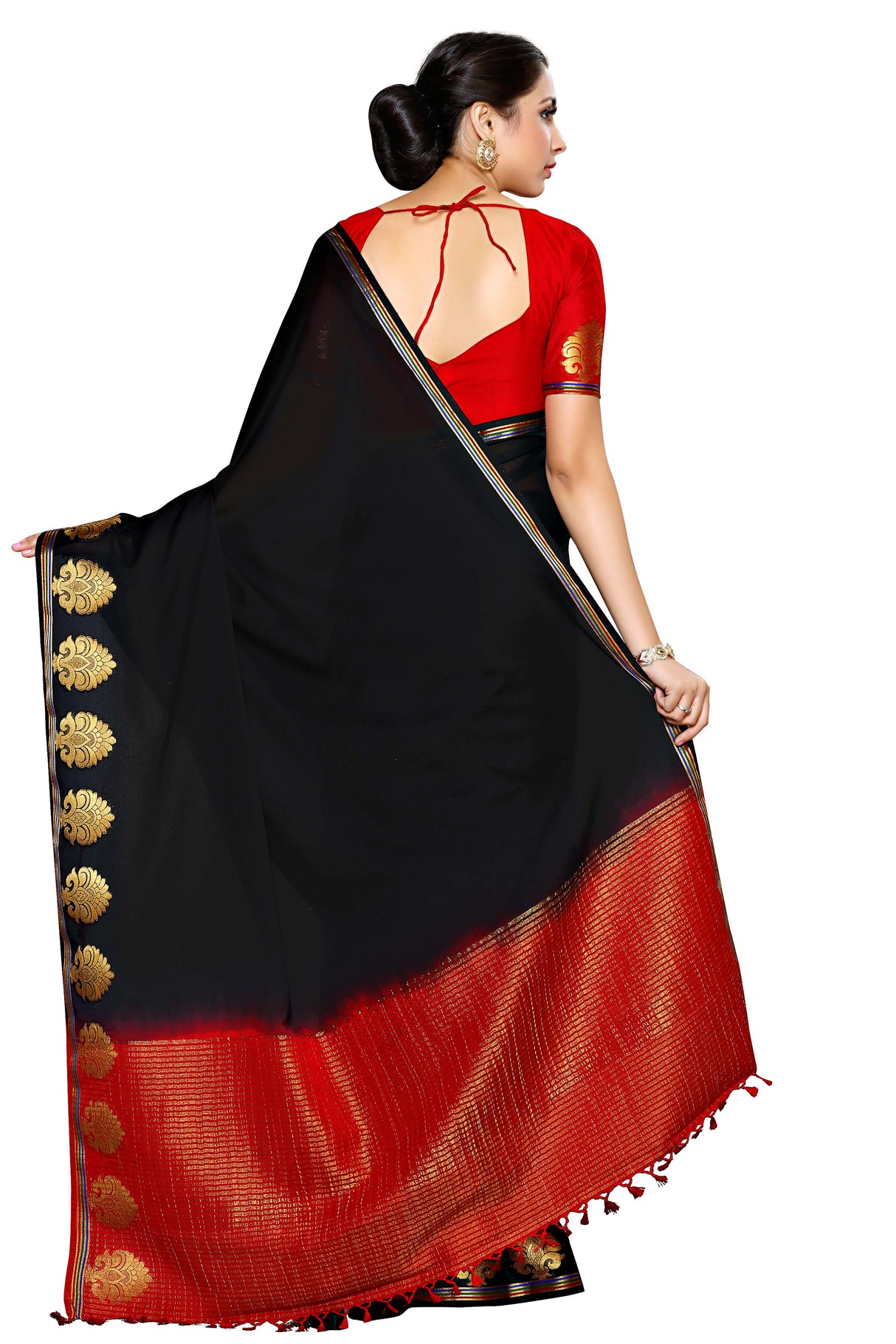 Mimosa Womens Crepe Saree Mysore Silk style Black Color