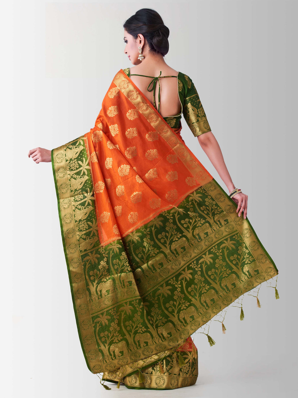 Mimosa Womens Art Silk Saree Kanjivaram Peach Color