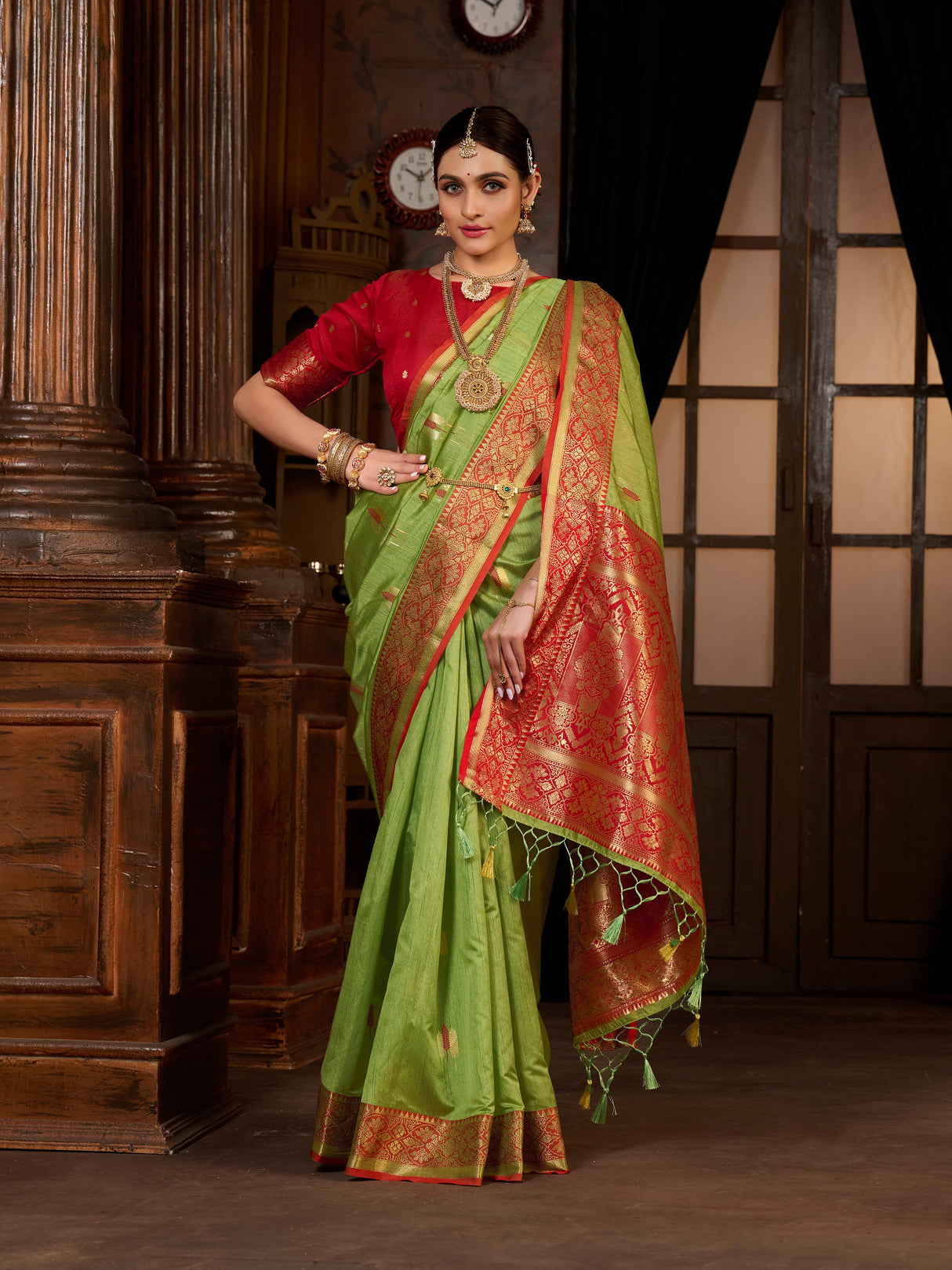 Mimosa Women's Woven Design Bishnupur Art Silk Saree With Blouse Piece : SA0000867LR