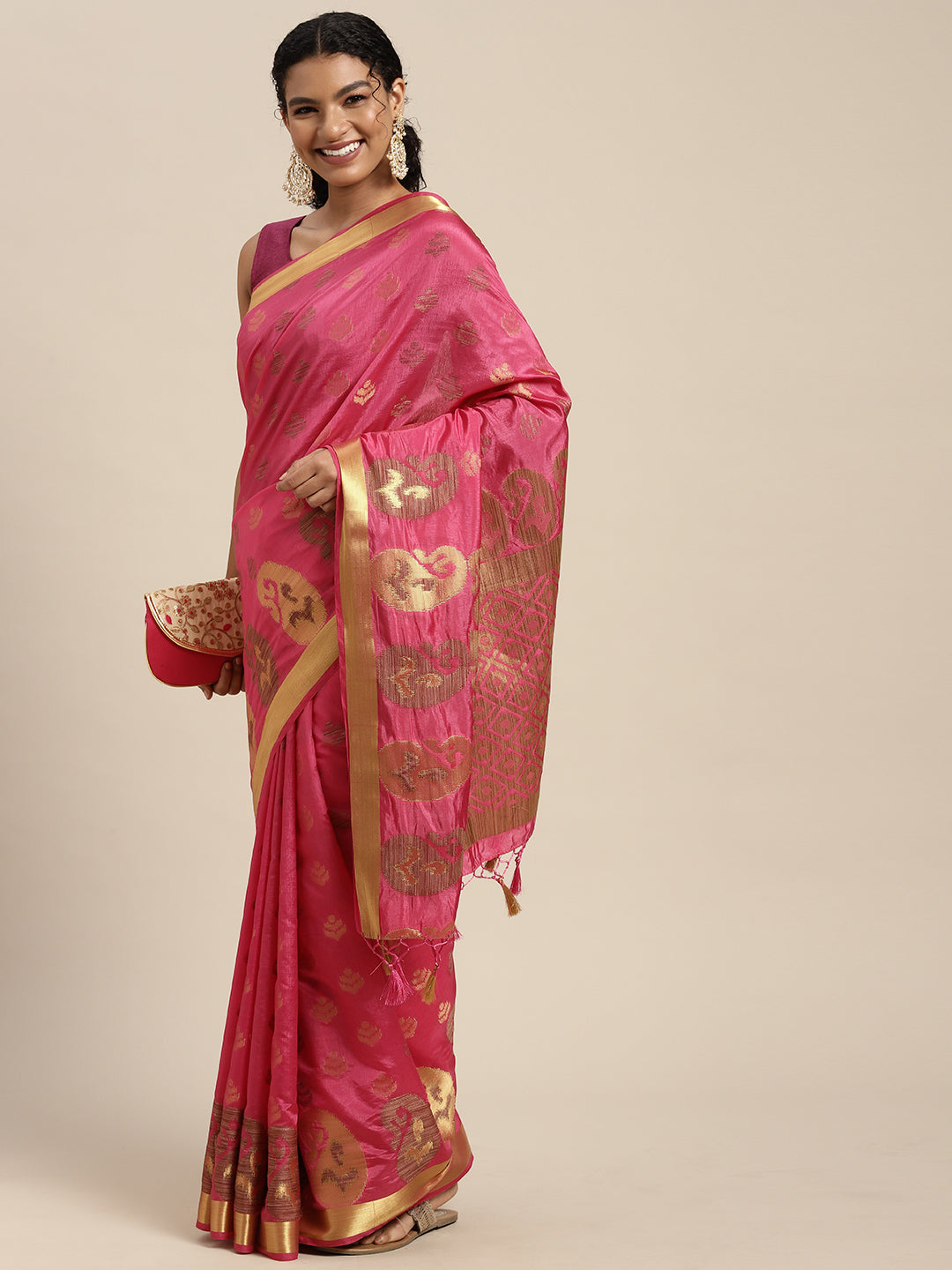 Mimosa Womens Art Silk Saree Kanjivaram Gajjari Color