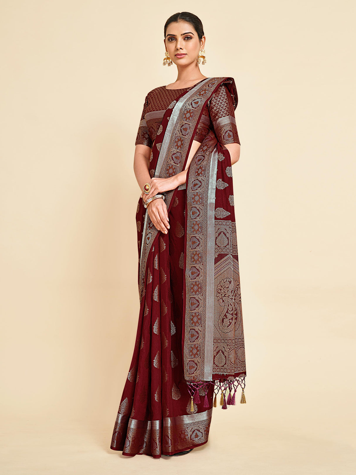 Mimosa Womens Art Silk Saree Kanjivaram Maroon Color