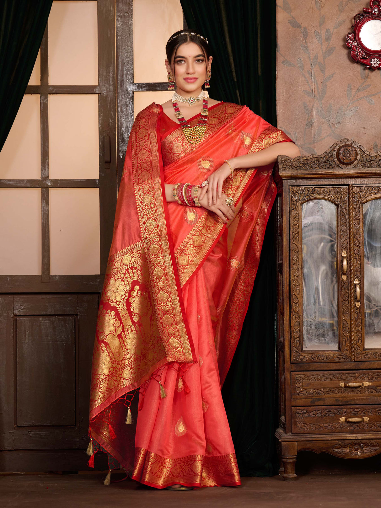 Mimosa Women's Woven Design Kanjivaram Art Silk Saree With Blouse Piece : SA0000944ST